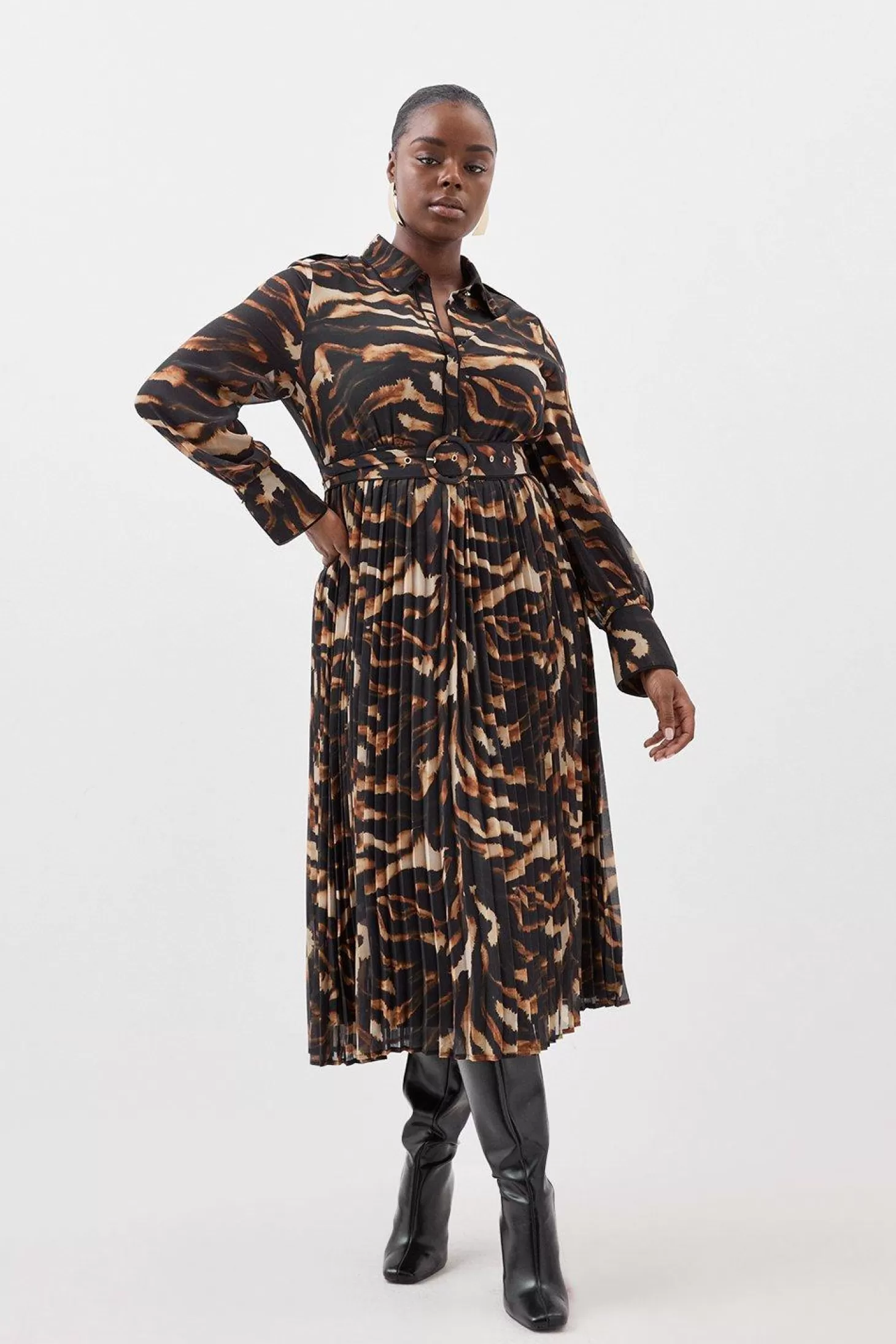 Karen Millen Plus Size Georgette Pleated And Belted Woven Maxi Dress