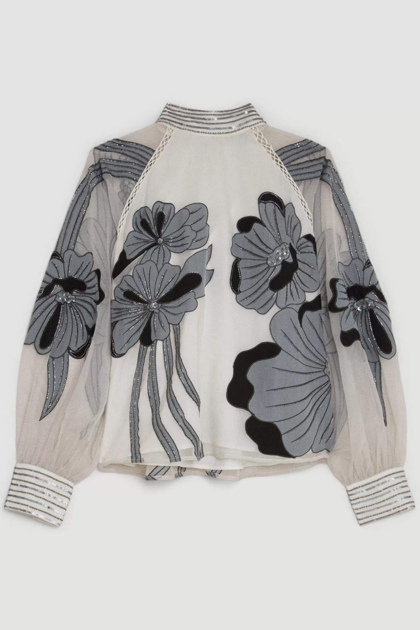 Karen Millen Plus Size Applique Organdie Floral Graphic Woven Top