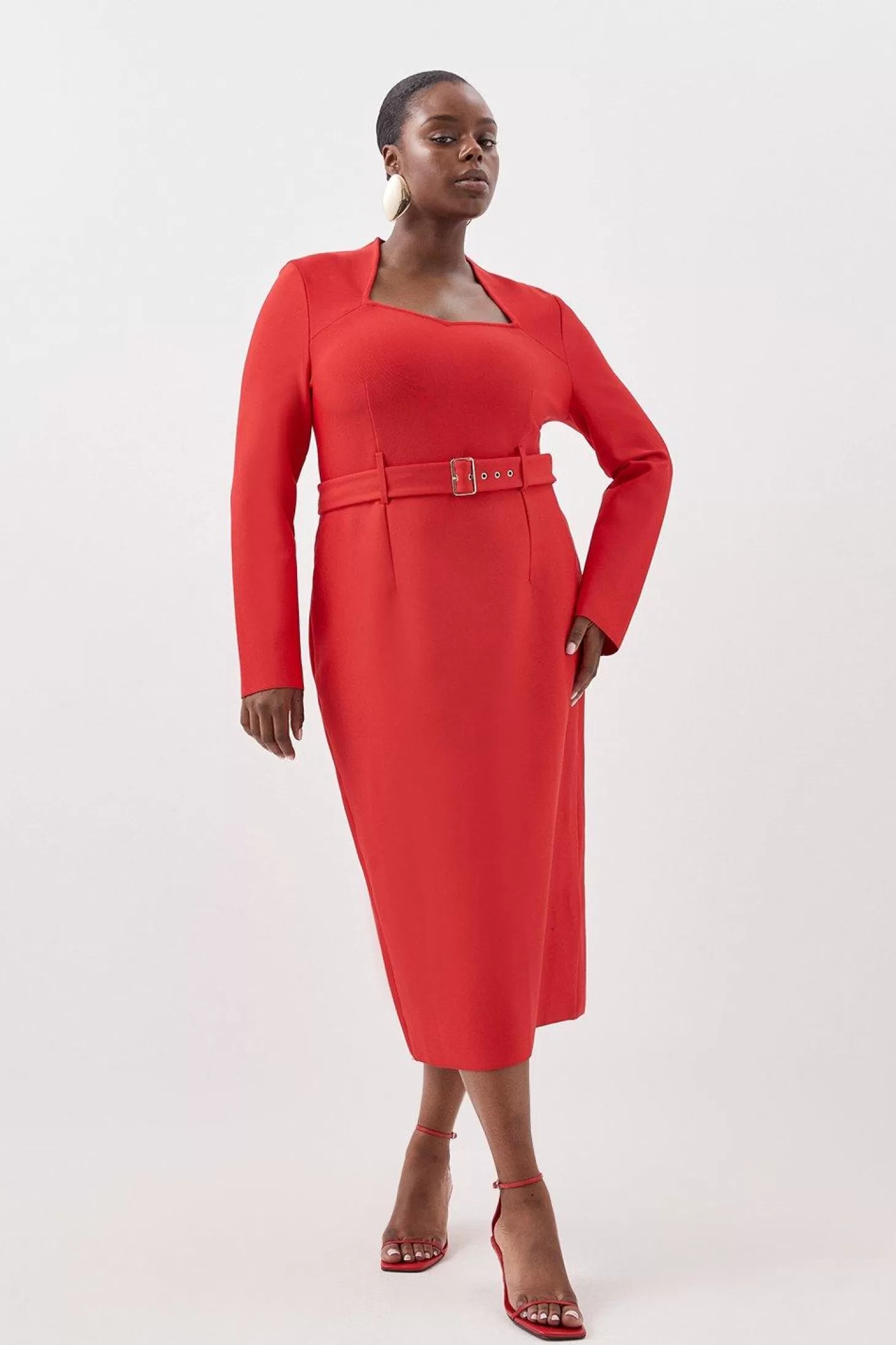 Karen Millen Plus Size Bandage Figure Form Knit Belted Midi Dress