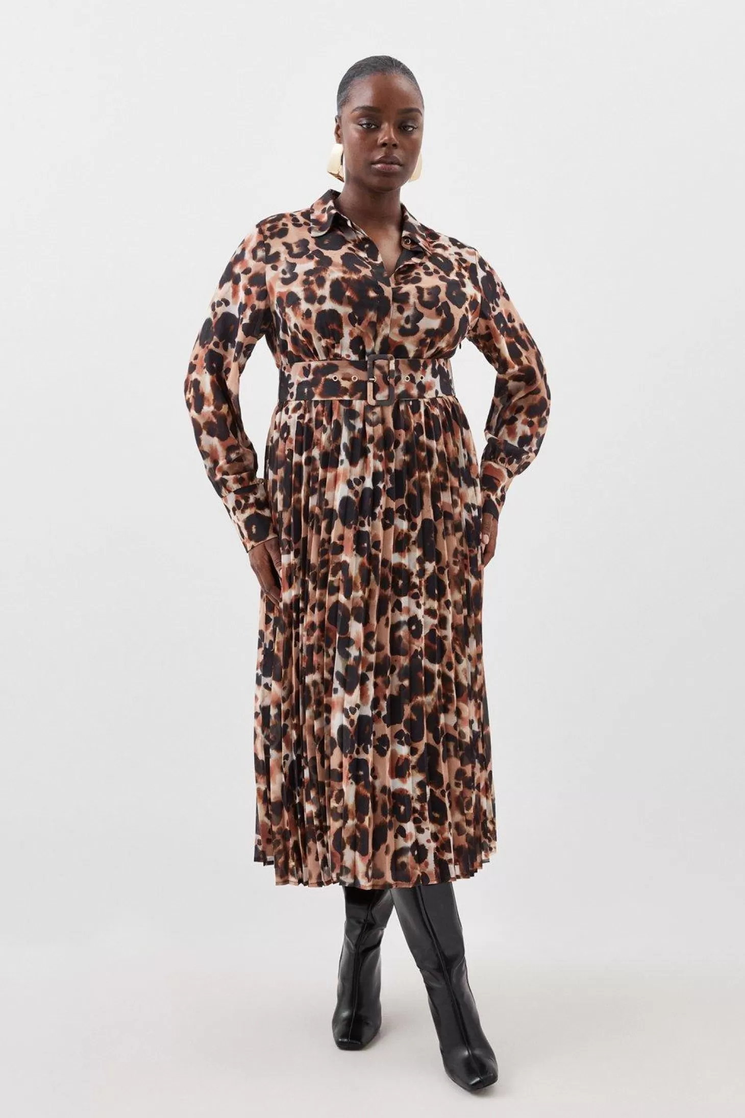 Karen Millen Plus Size Blurred Georgette Woven Shirt Midi Dress