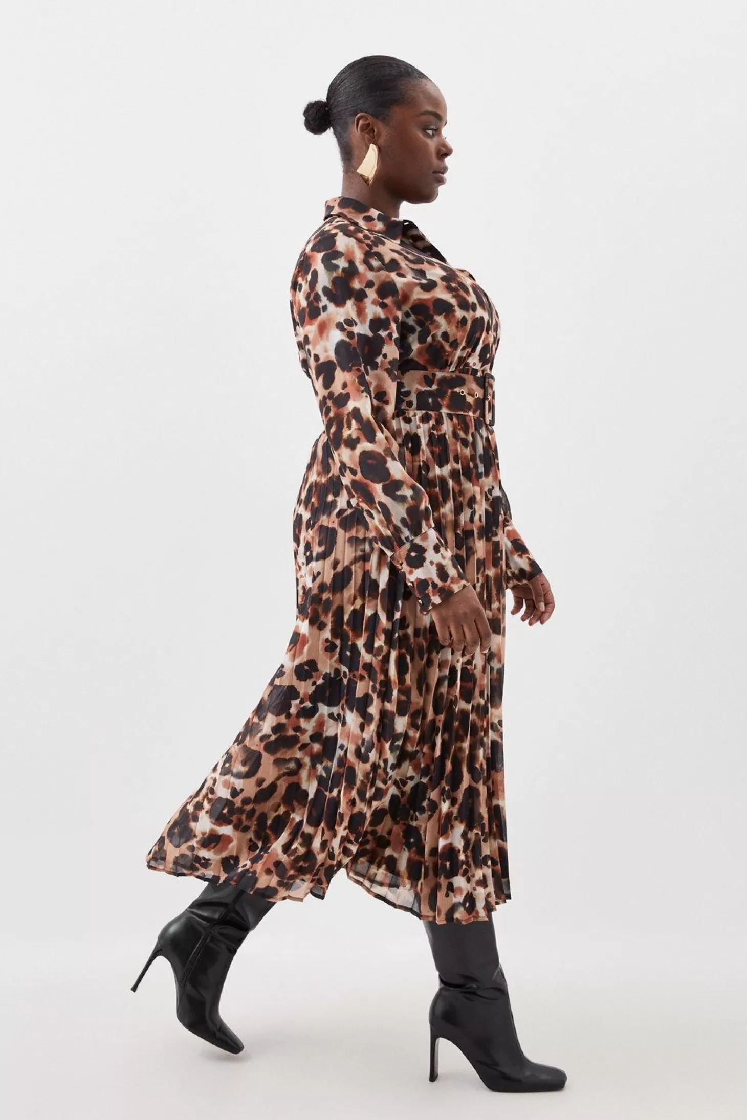 Karen Millen Plus Size Blurred Georgette Woven Shirt Midi Dress