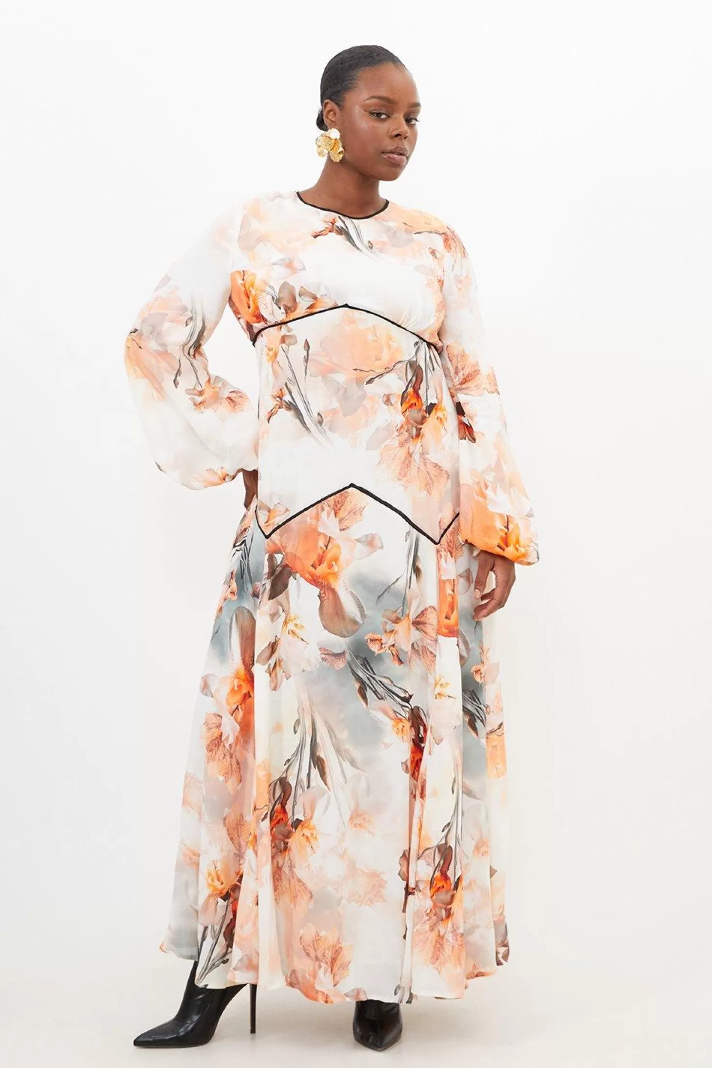 Karen Millen Plus Size Blurred Woven Column Maxi Dress