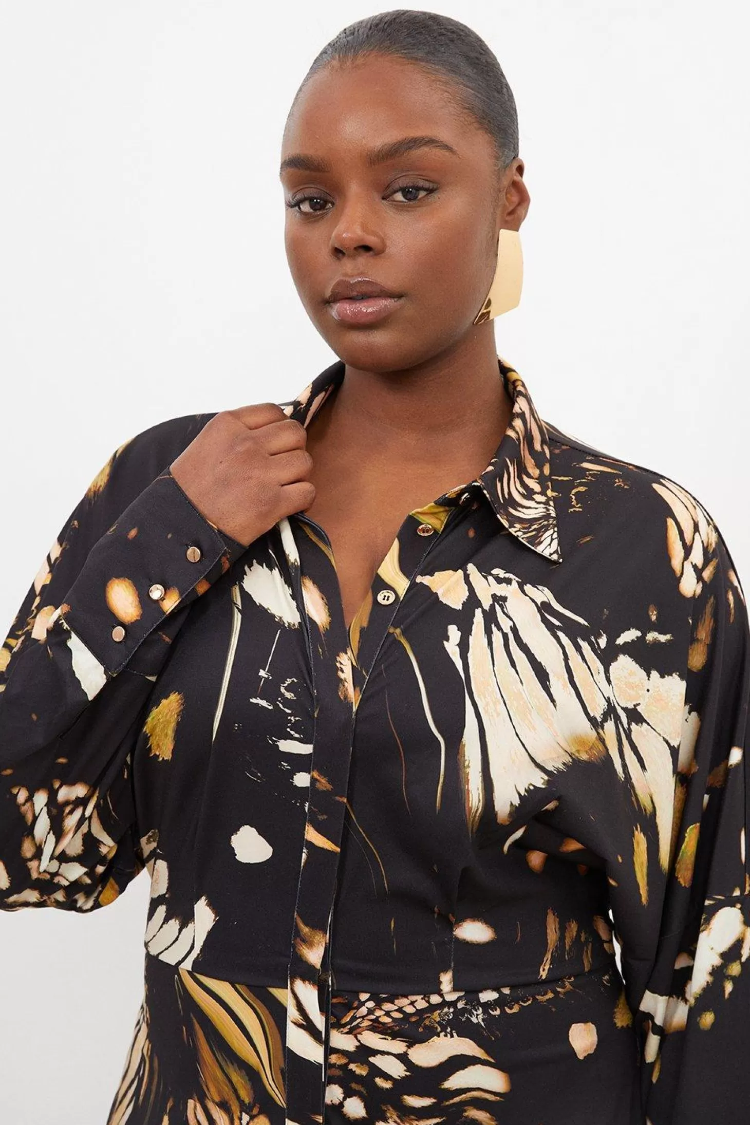 Karen Millen Plus Size Butterfly Print Jersey Crepe Maxi Shirt Dress