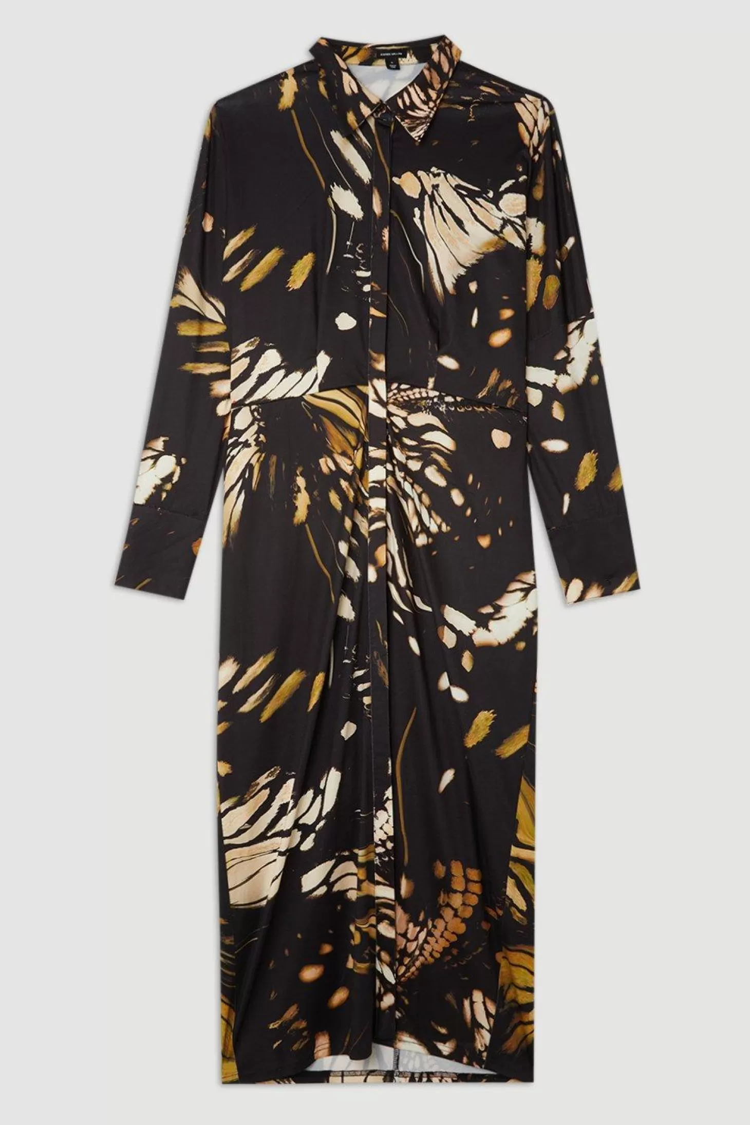Karen Millen Plus Size Butterfly Print Jersey Crepe Maxi Shirt Dress