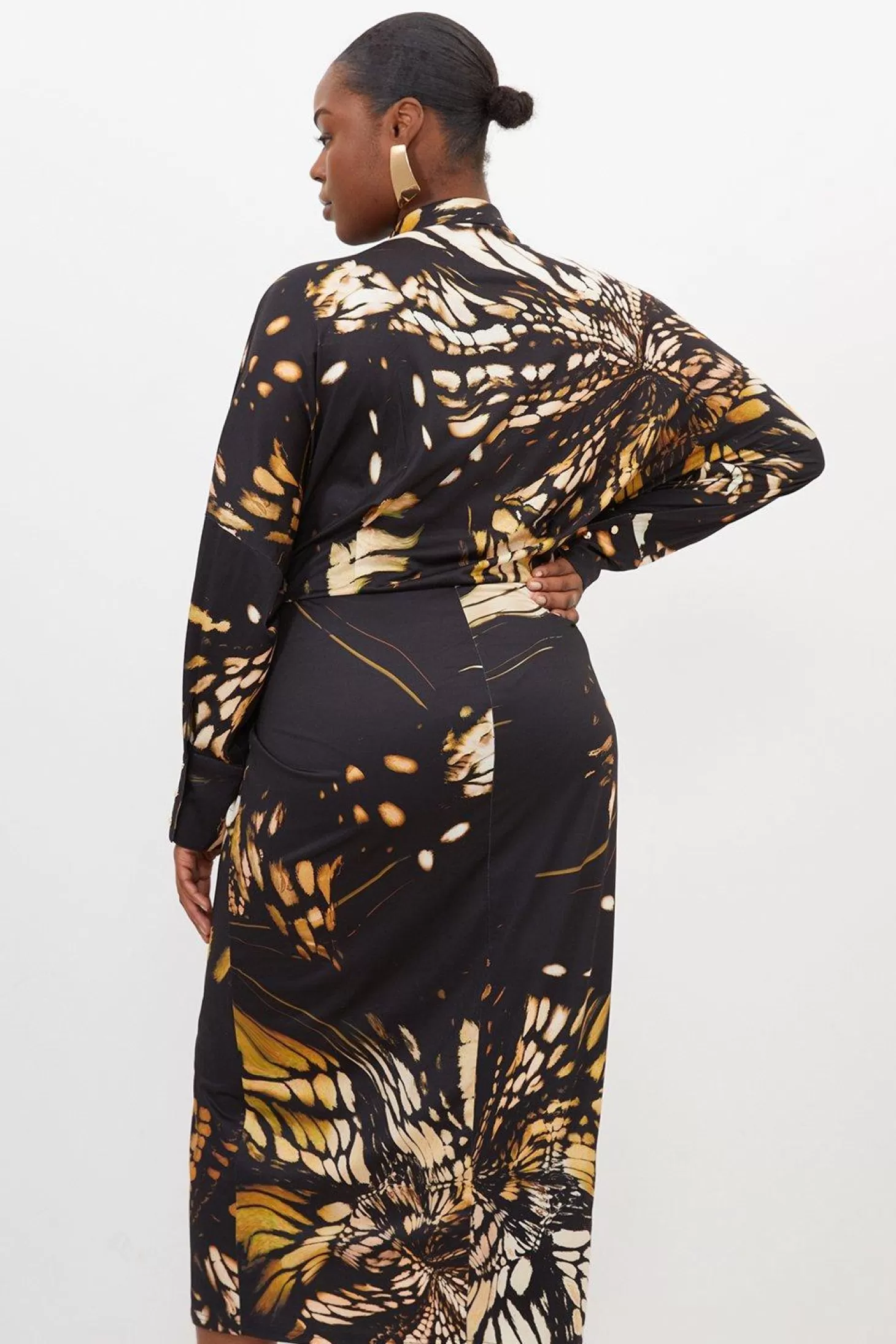 Karen Millen Plus Size Butterfly Print Jersey Crepe Maxi Shirt Dress