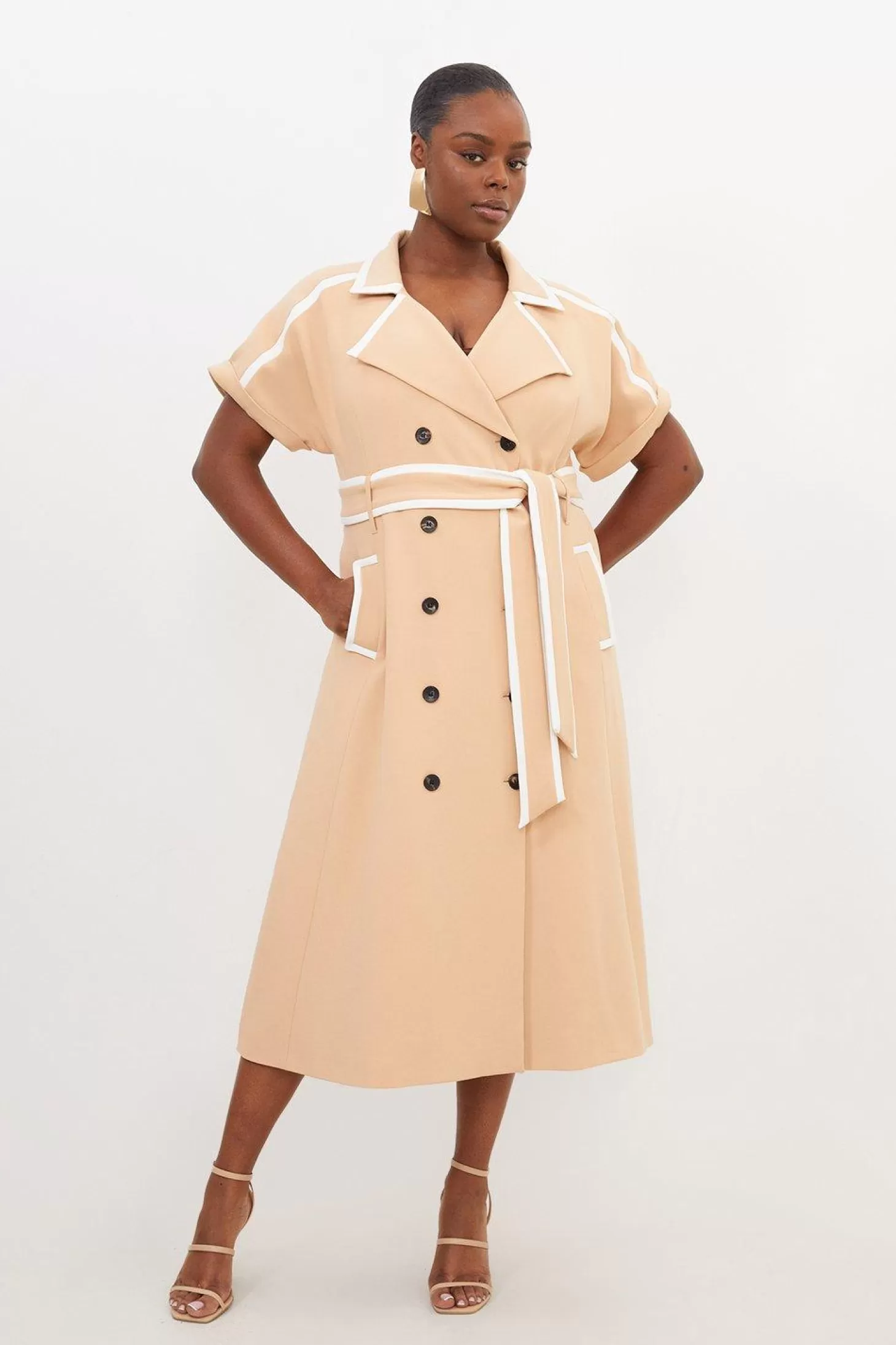 Karen Millen Plus Size Compact Stretch Tipping Detail Tailored Midi Dress