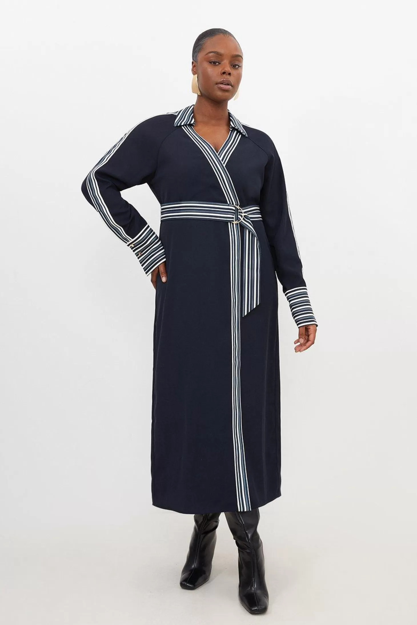 Karen Millen Plus Size Contrast Twill Woven Belted Midaxi Dress