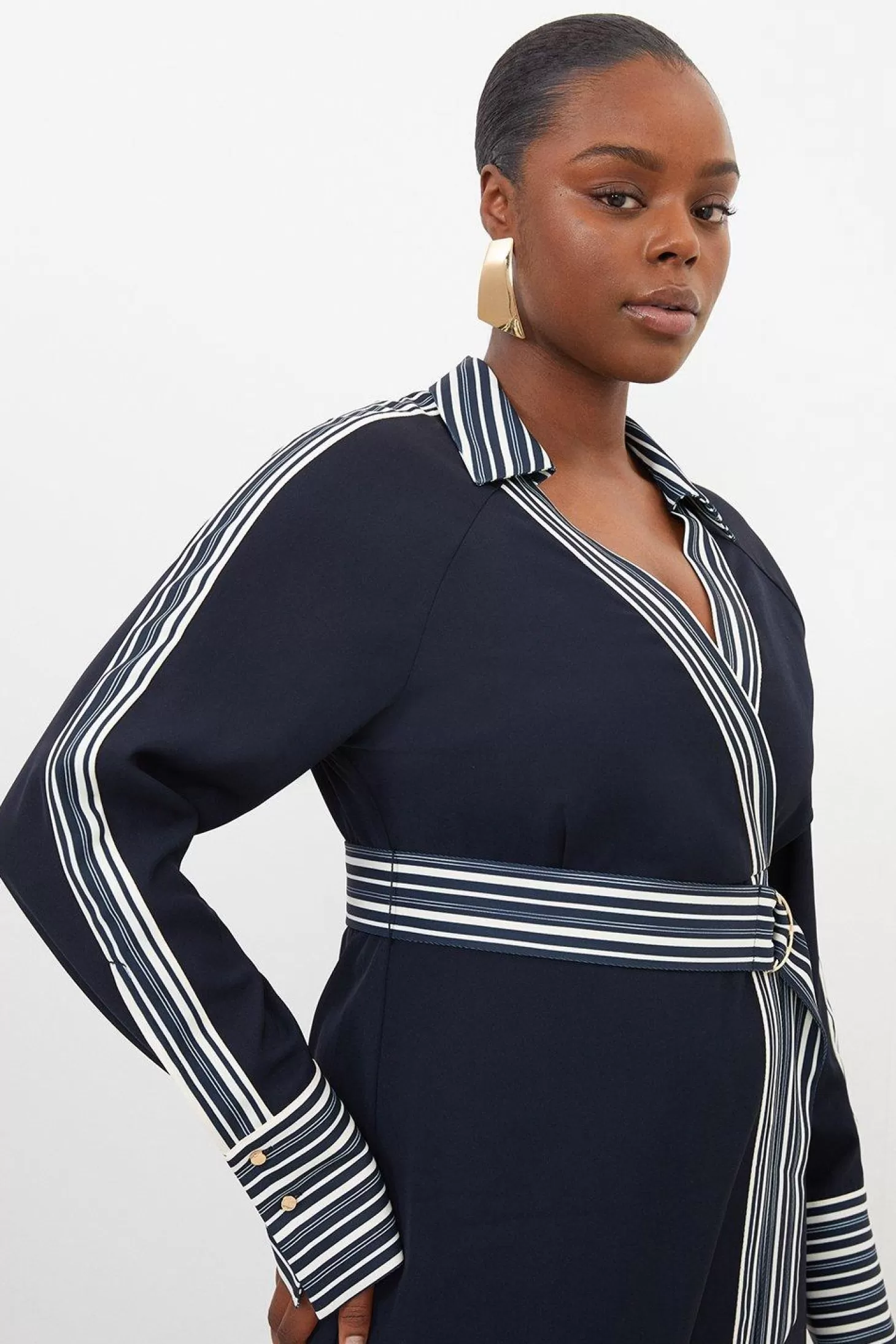 Karen Millen Plus Size Contrast Twill Woven Belted Midaxi Dress