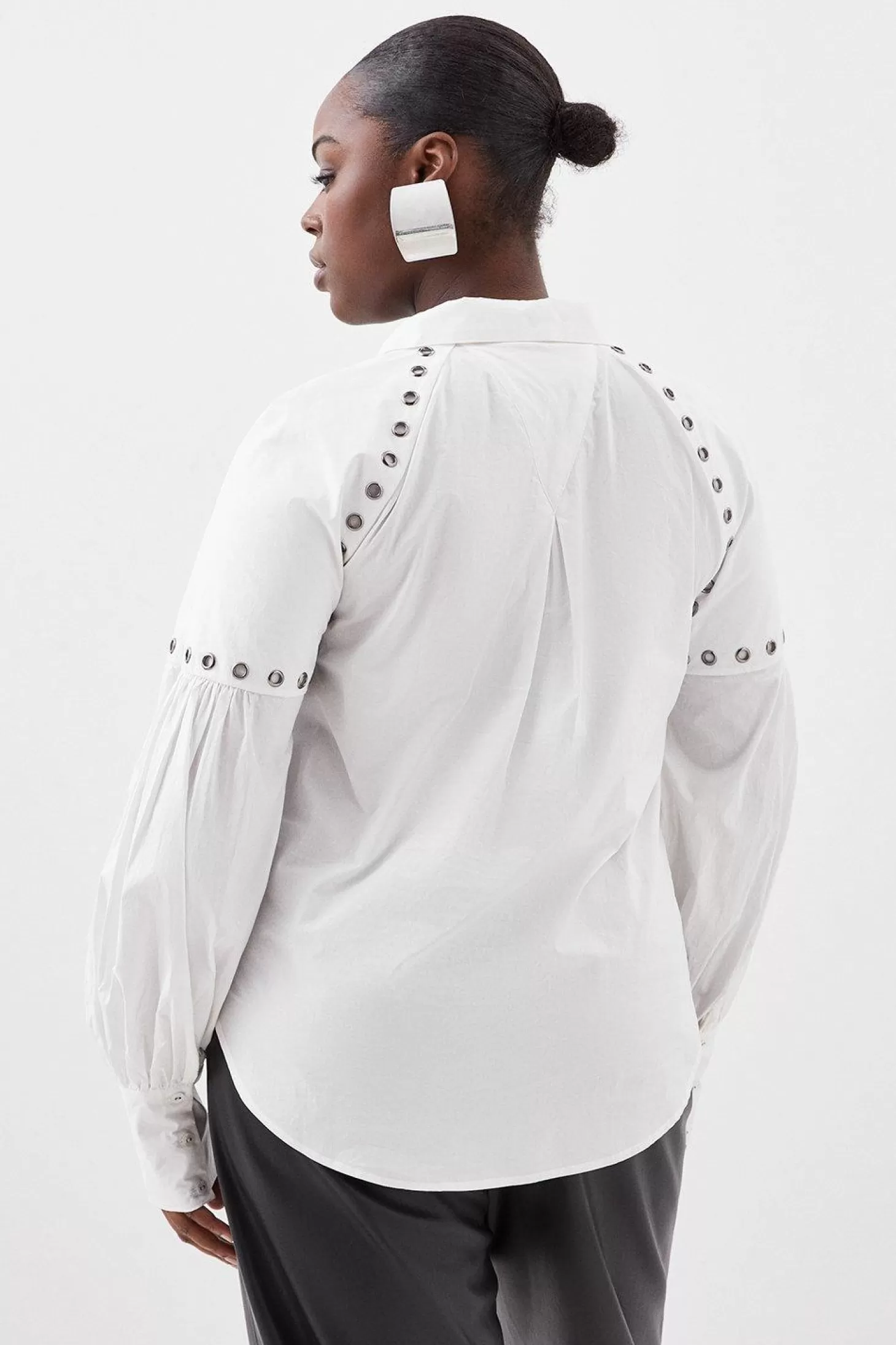 Karen Millen Plus Size Cotton Eyelet Long Sleeve Woven Shirt