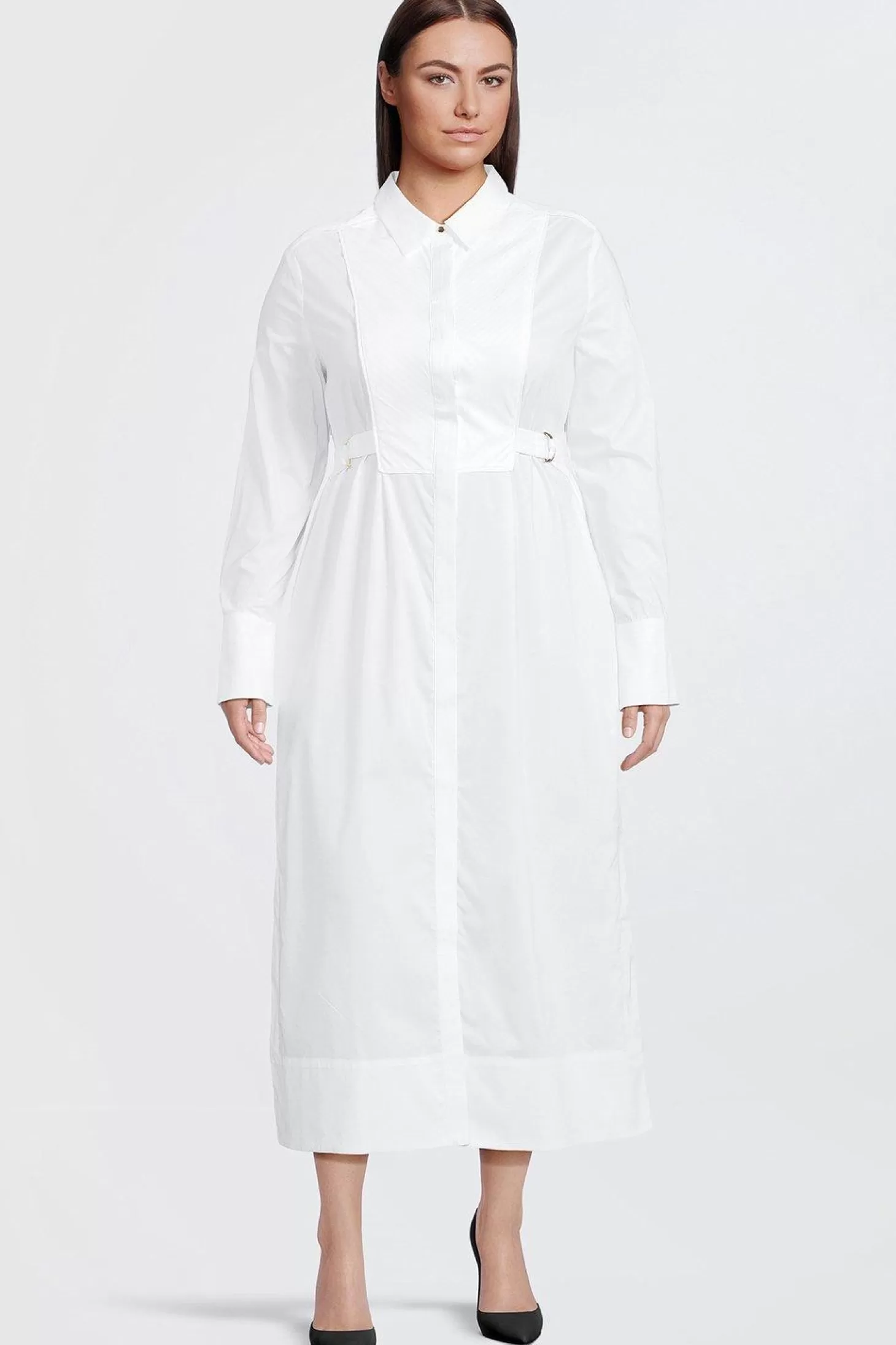 Karen Millen Plus Size Cotton Poplin Collared Midi Shirt Dress