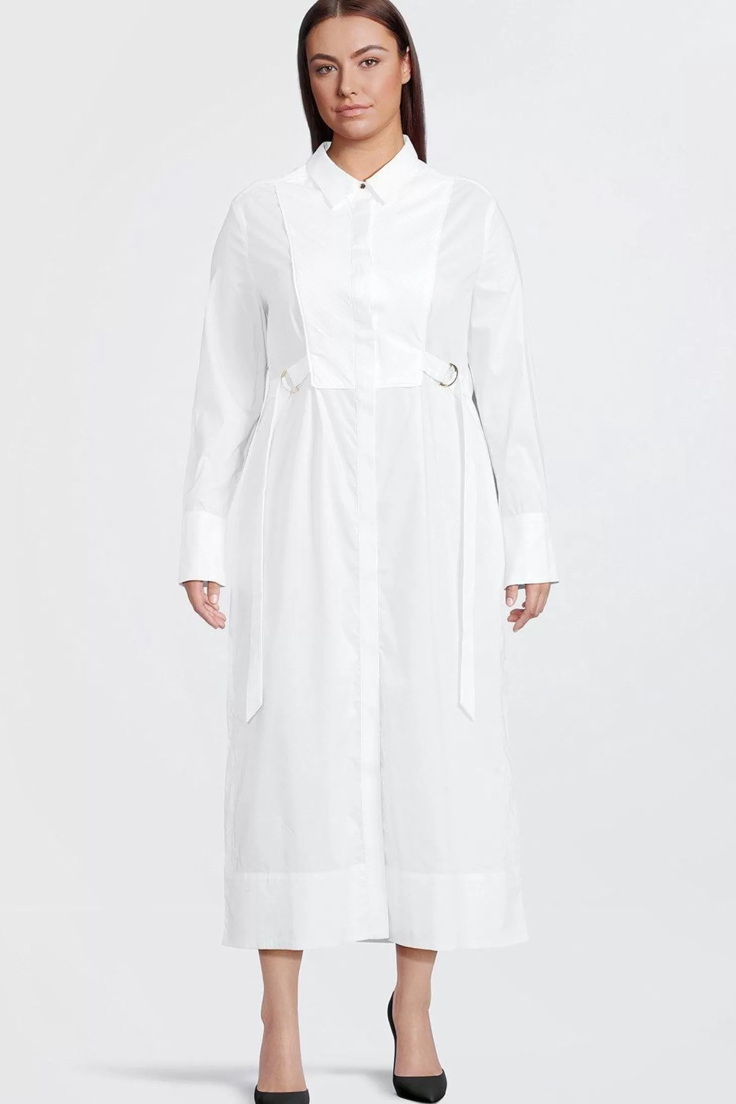 Karen Millen Plus Size Cotton Poplin Collared Midi Shirt Dress