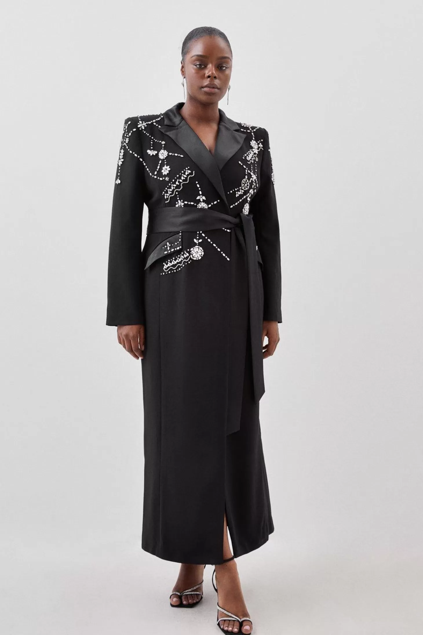 Karen Millen Plus Size Crystal Embellished Woven Midaxi Blazer Dress