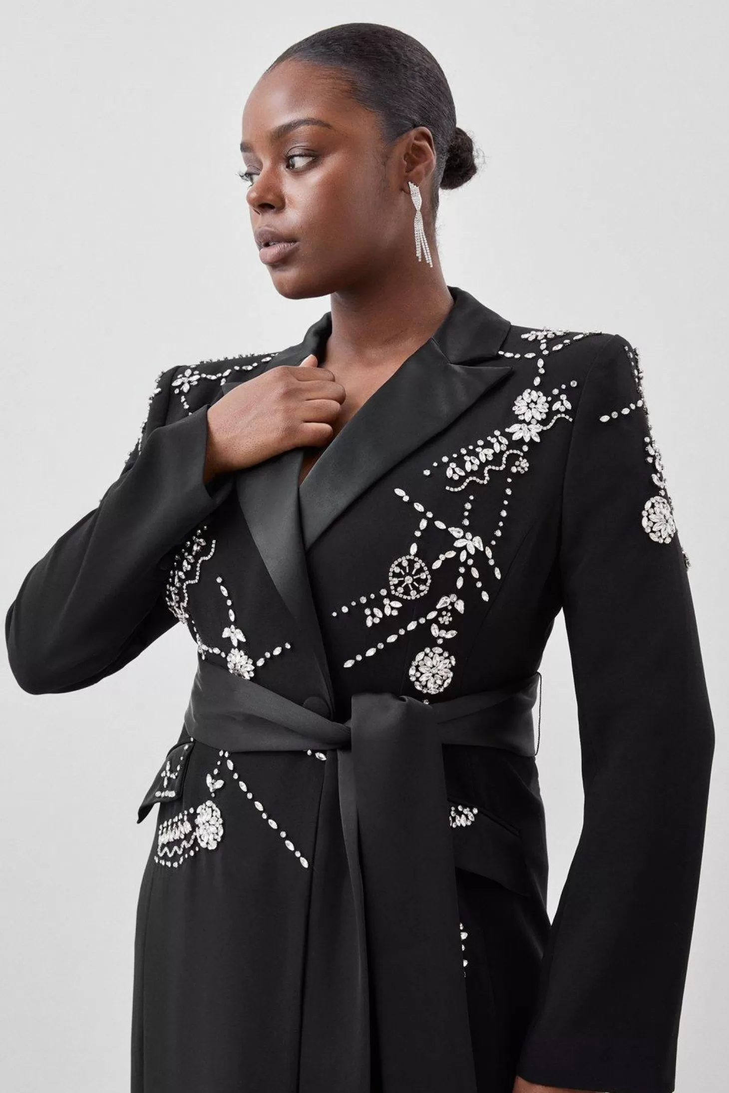 Karen Millen Plus Size Crystal Embellished Woven Midaxi Blazer Dress