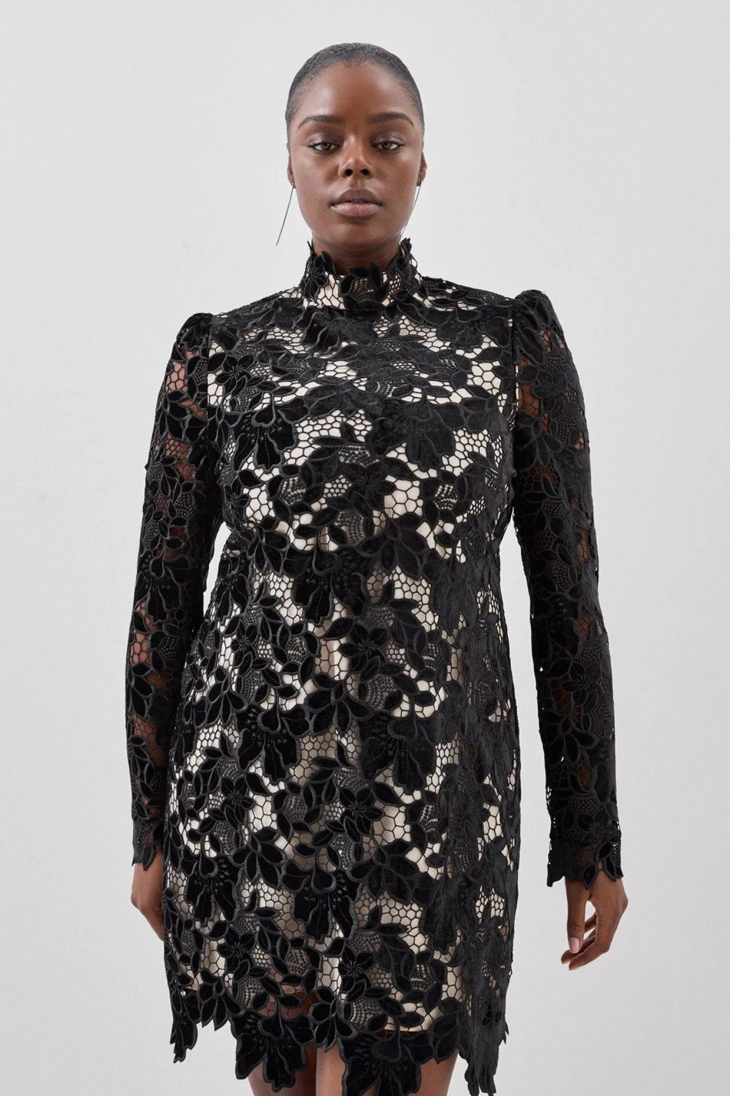 Karen Millen Plus Size Cutwork Velvet Woven Mini Dress