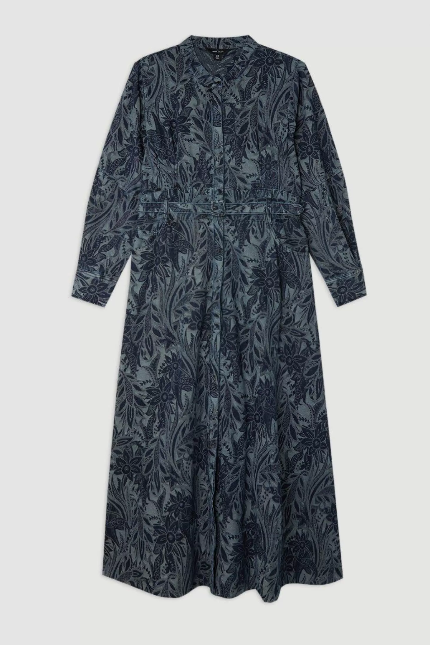 Karen Millen Plus Size Denim Floral Jacquard Woven Midi Dress