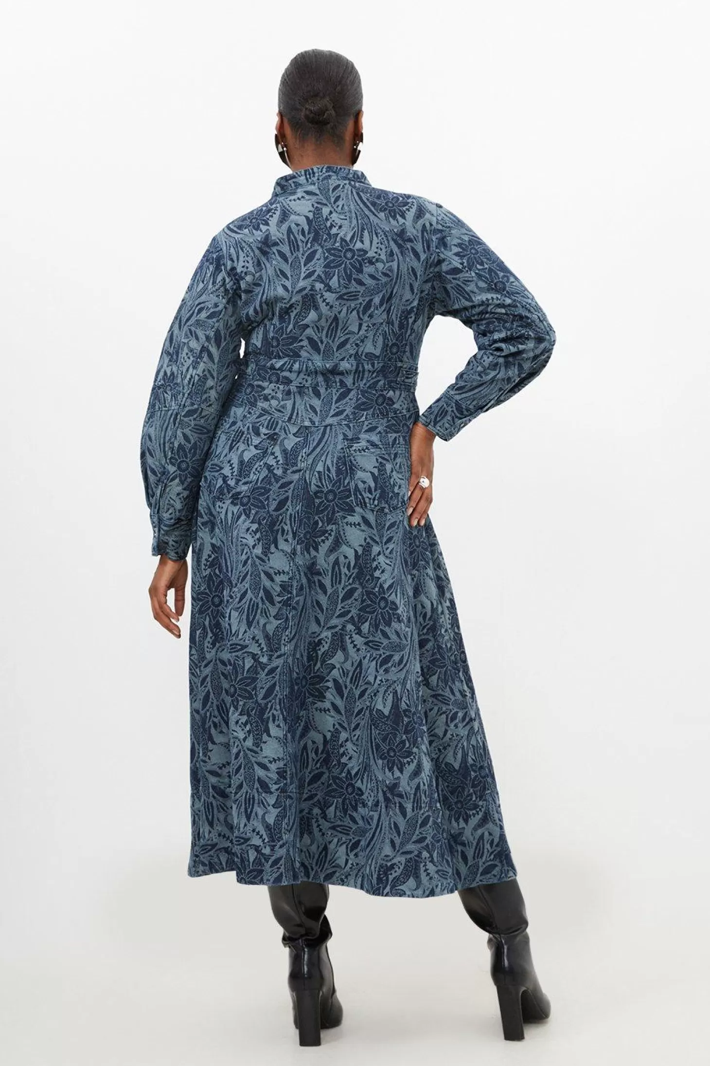 Karen Millen Plus Size Denim Floral Jacquard Woven Midi Dress