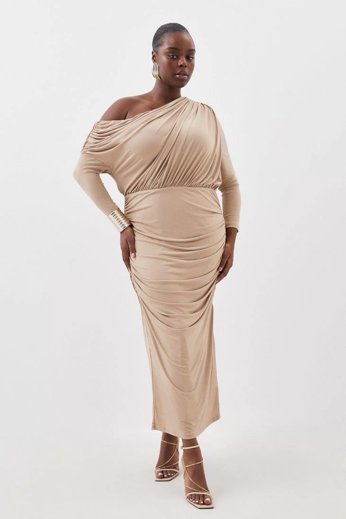 Karen Millen Plus Size Drapey Crepe Jersey Asymmetrical Midaxi Dress