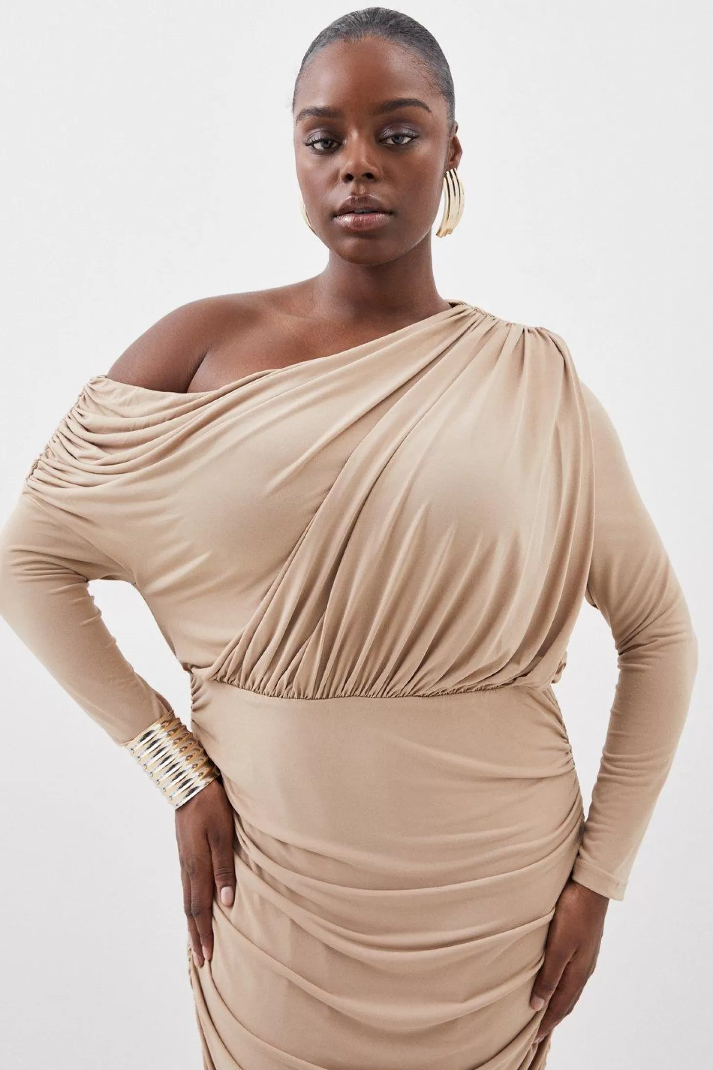 Karen Millen Plus Size Drapey Crepe Jersey Asymmetrical Midaxi Dress