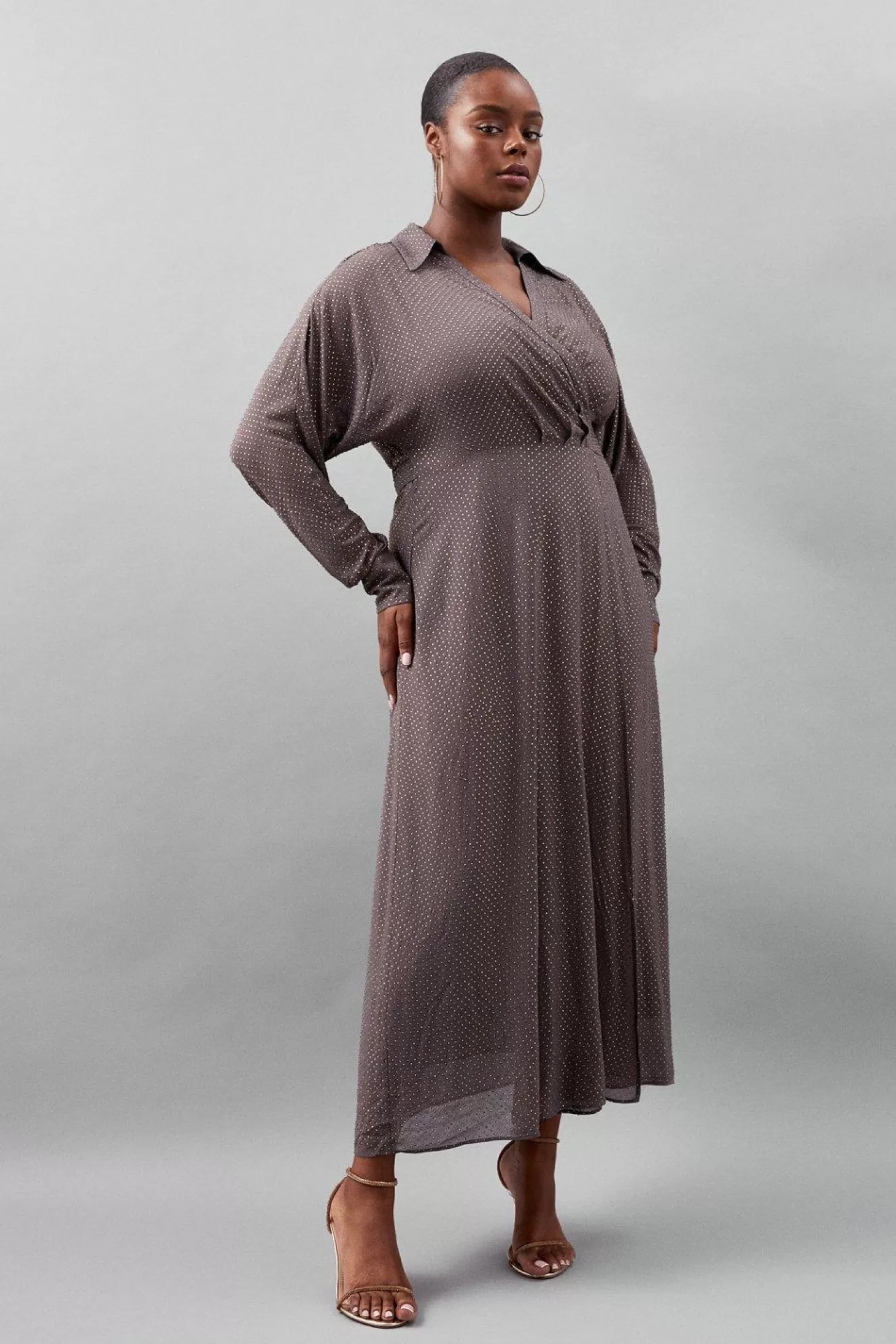 Karen Millen Plus Size Embellished Plunge Batwing Woven Maxi Dress