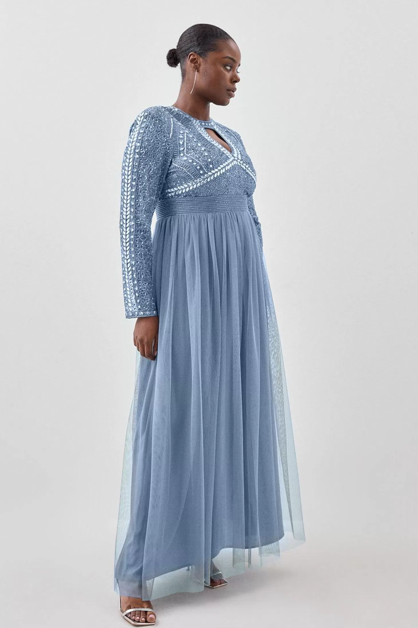 Karen Millen Plus Size Embellished Woven Maxi Dress With Tulle Skirt