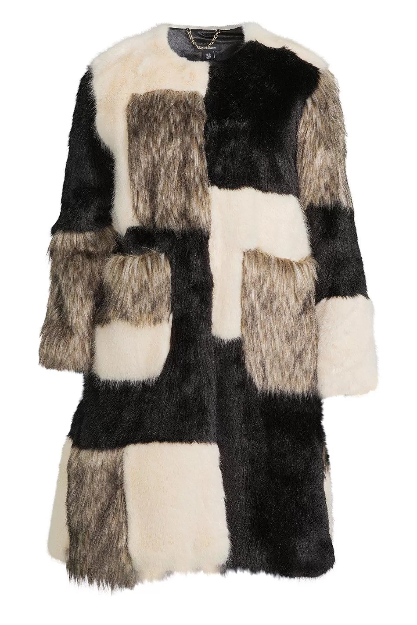 Karen Millen Plus Size Faux Fur Patchwork Contrast Coat