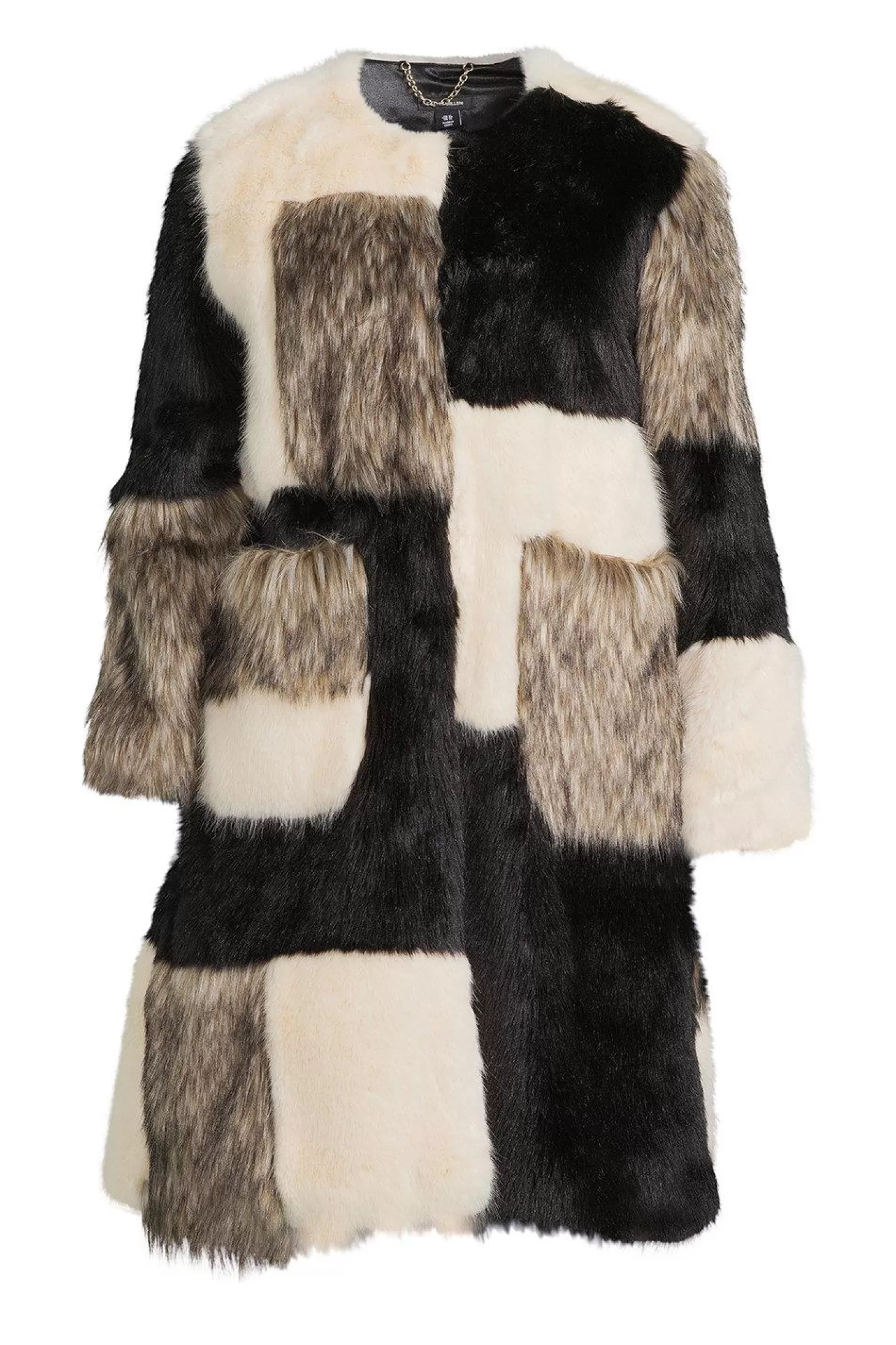 Karen Millen Plus Size Faux Fur Patchwork Contrast Coat