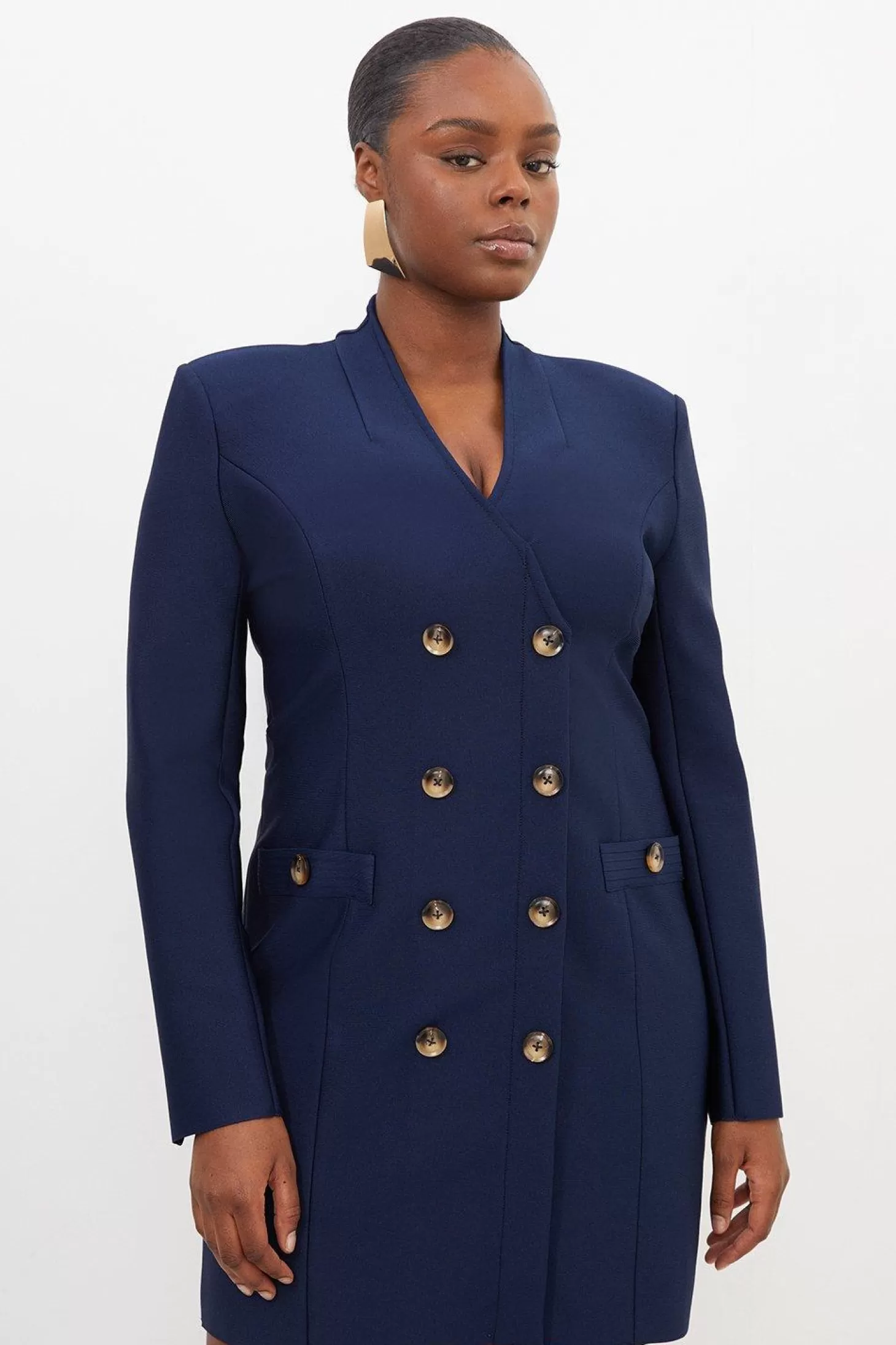 Karen Millen Plus Size Figure Form Bandage Knit Blazer Style Mini Dress