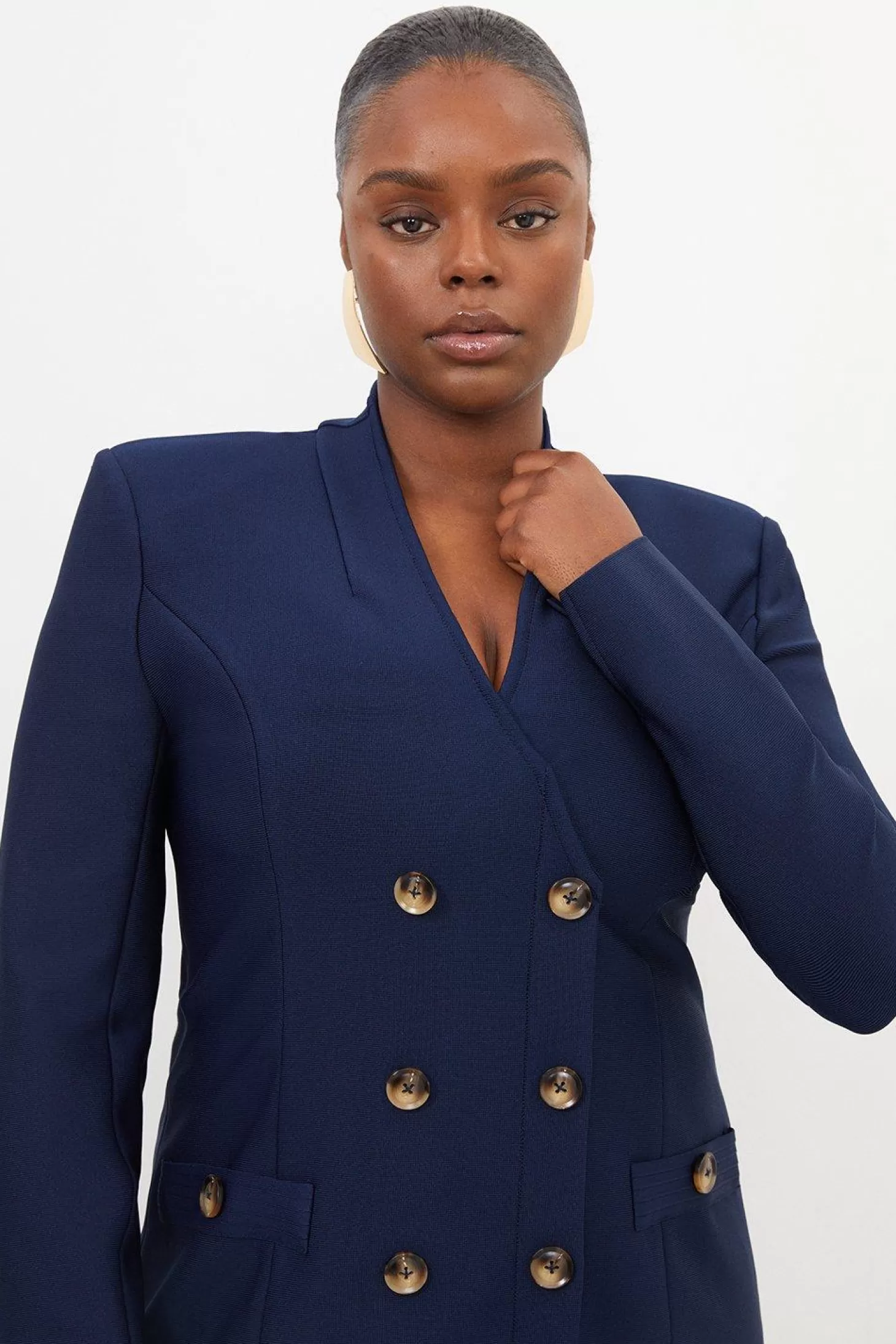 Karen Millen Plus Size Figure Form Bandage Knit Blazer Style Mini Dress