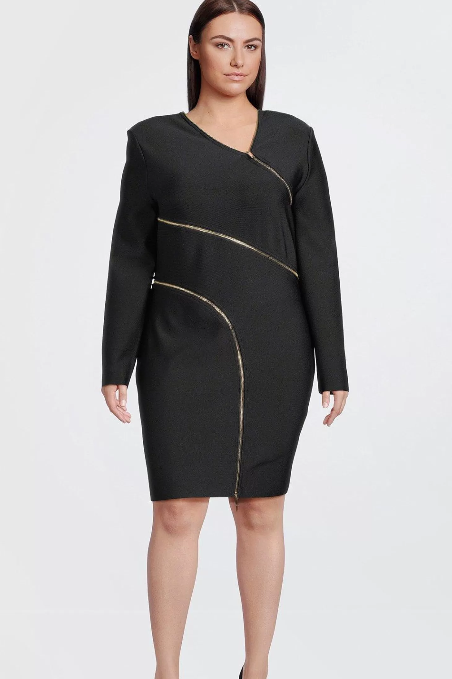 Karen Millen Plus Size Figure Form Bandage Zip Detail Mini Dress