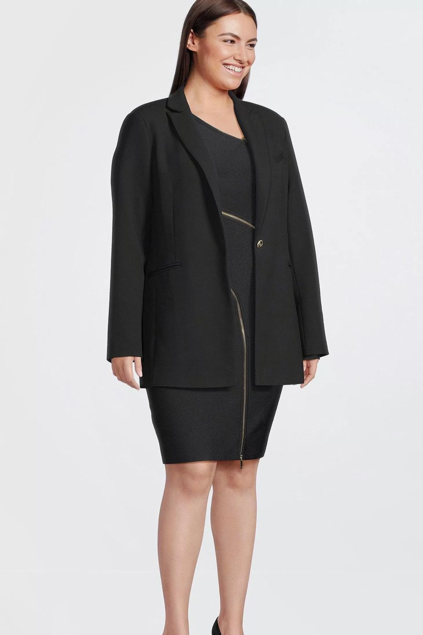 Karen Millen Plus Size Figure Form Bandage Zip Detail Mini Dress