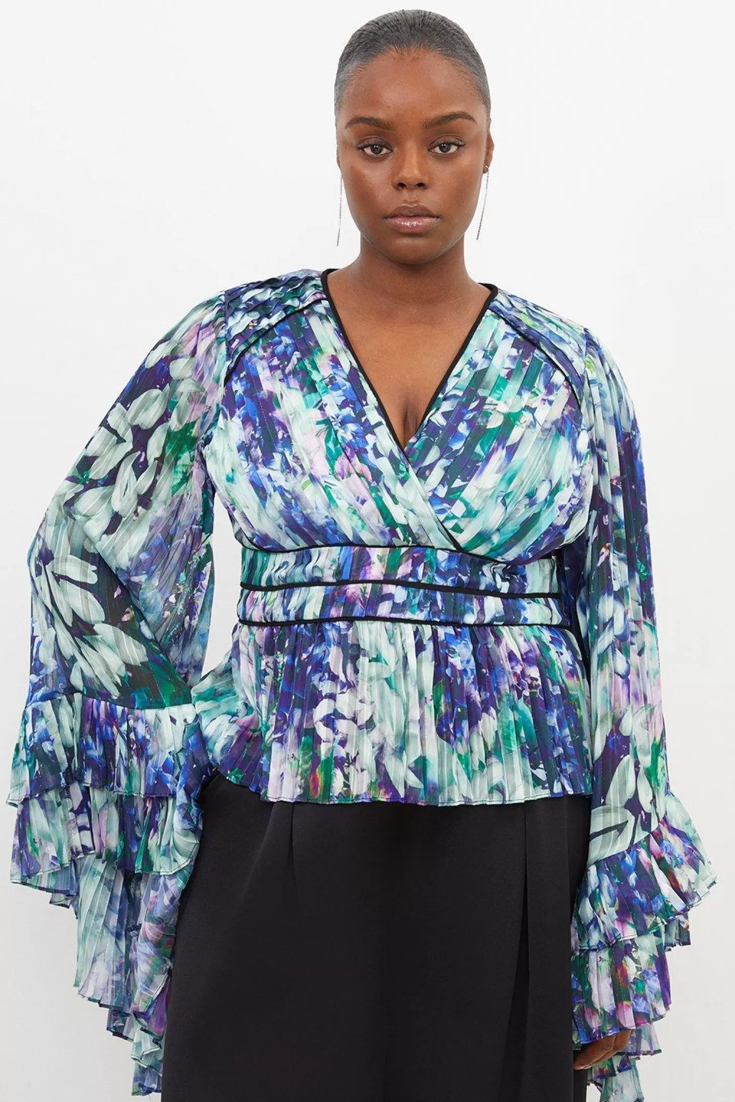 Karen Millen Plus Size Floral Drama Kimono Woven Blouse