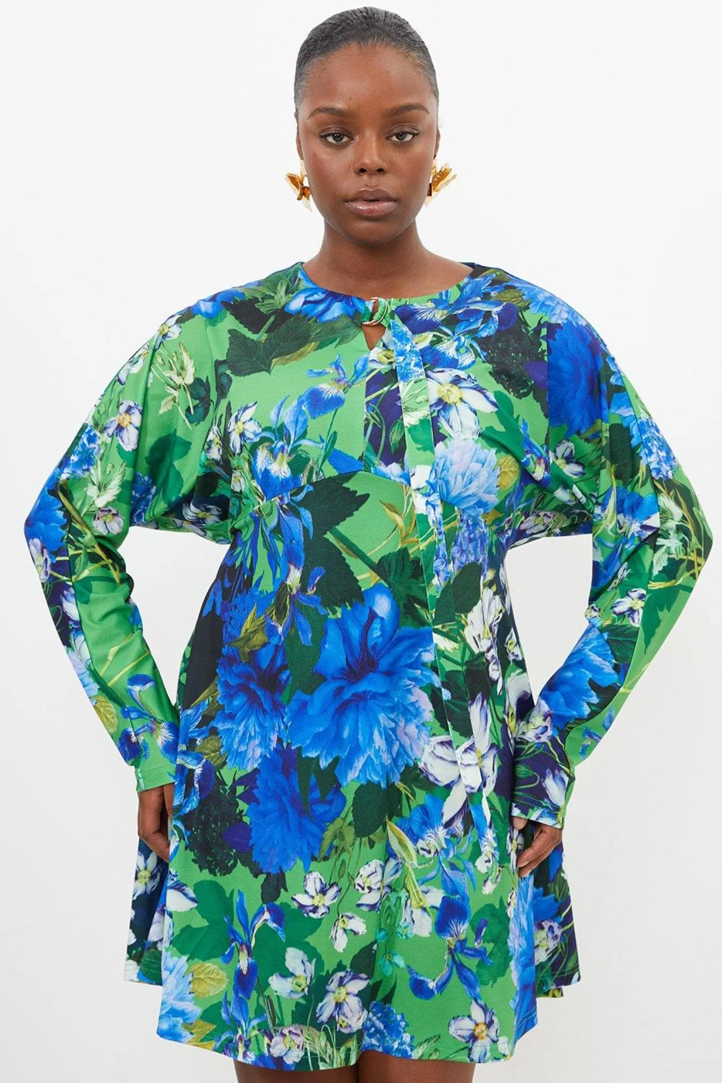 Karen Millen Plus Size Jungle Jersey Crepe Batwing Mini Dress