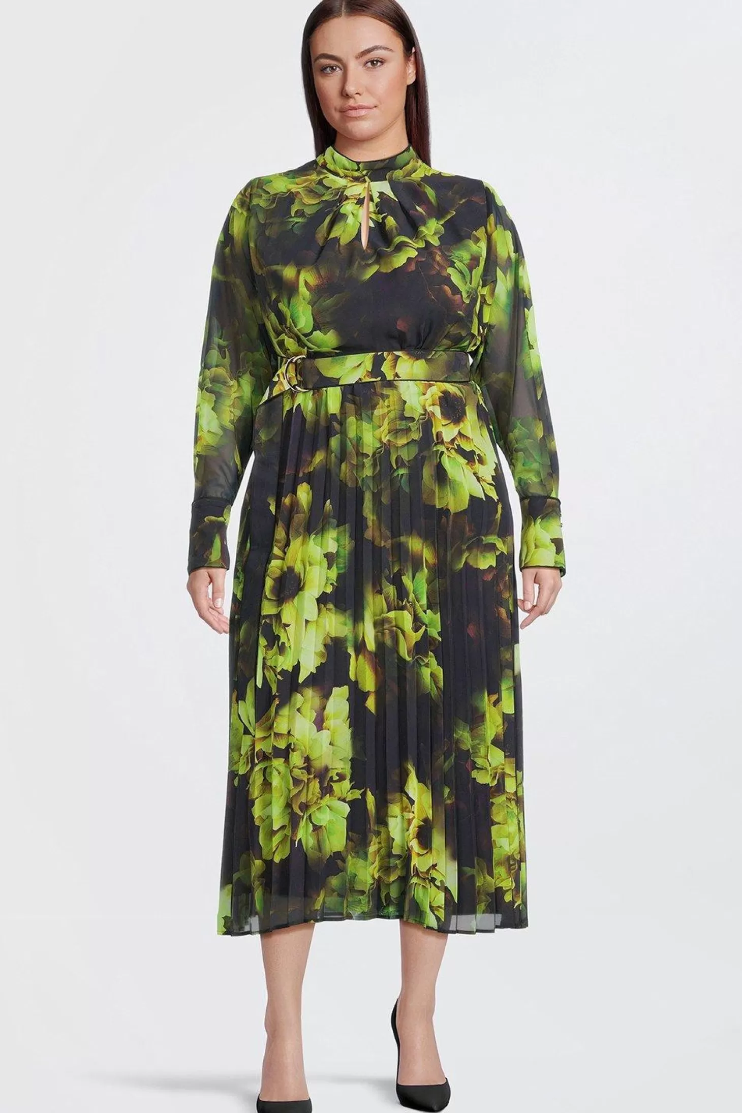 Karen Millen Plus Size Printed Georgette Woven Pleated Maxi Dress