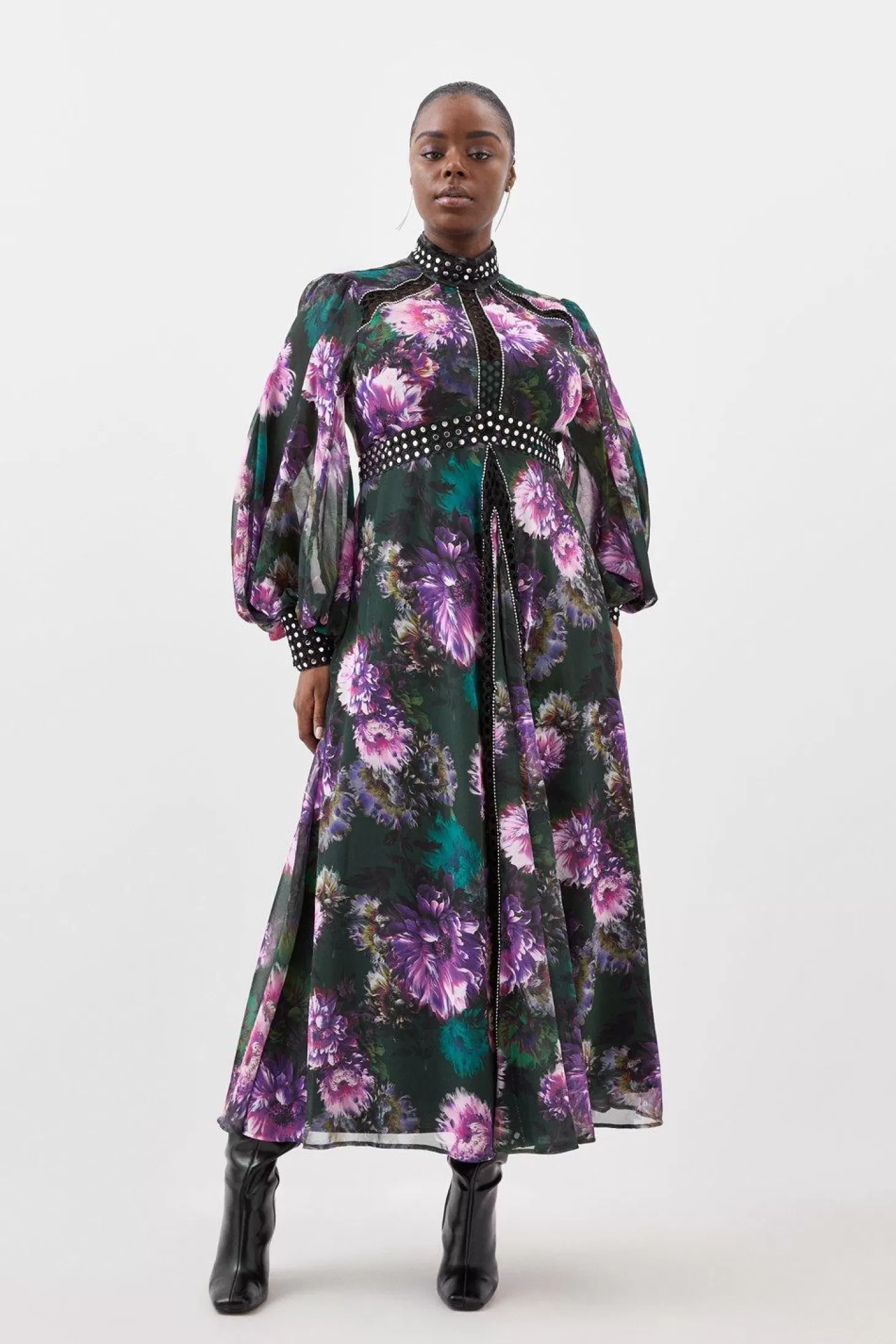 Karen Millen Plus Size Studded Lace Woven Maxi Dress