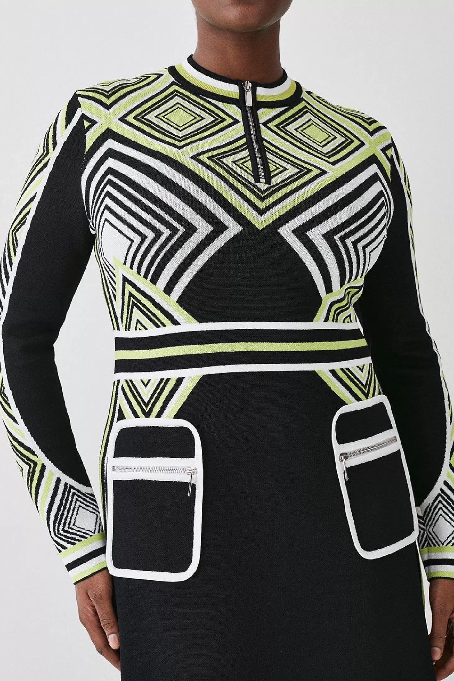 Karen Millen Plus Size Geo Jacquard Knit Fit And Flare Mini Dress