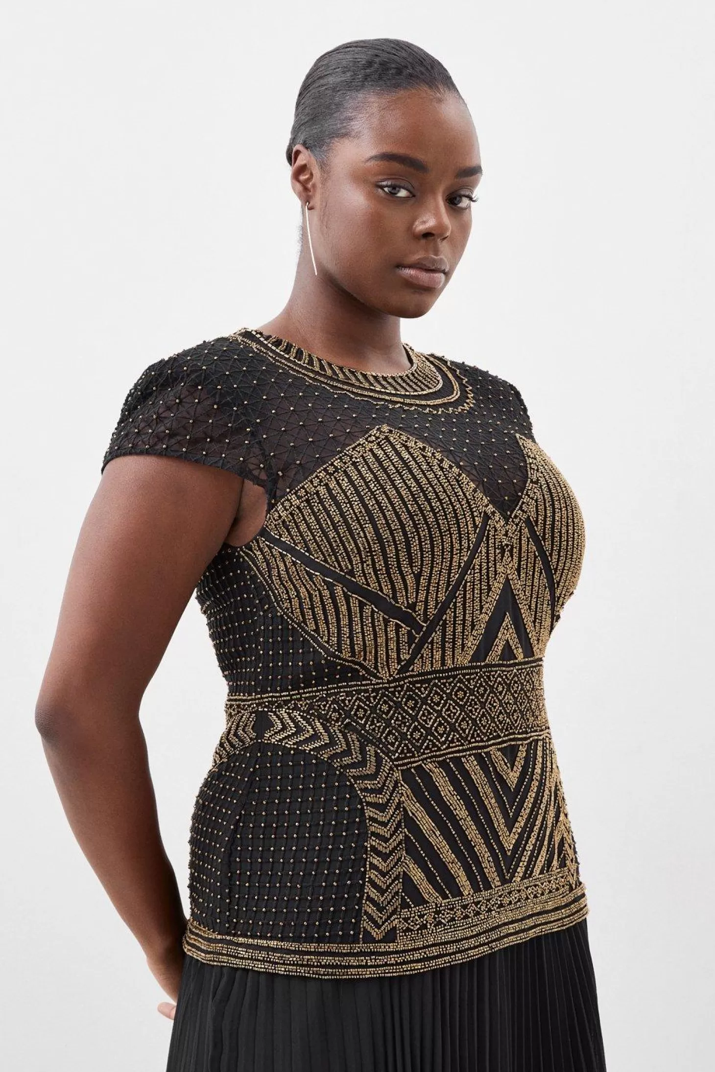 Karen Millen Plus Size Embellished Pleated Woven Maxi Dress