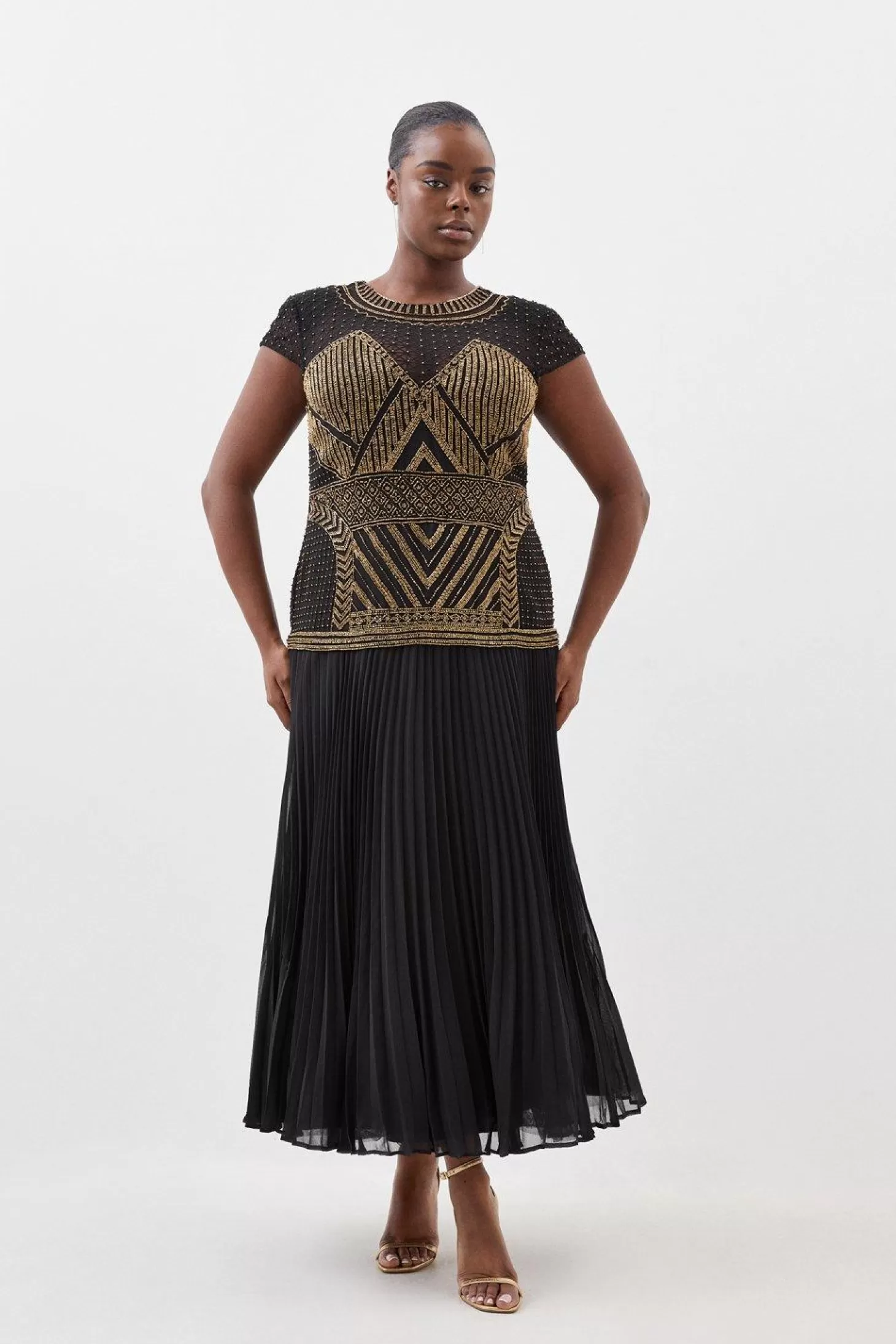 Karen Millen Plus Size Embellished Pleated Woven Maxi Dress