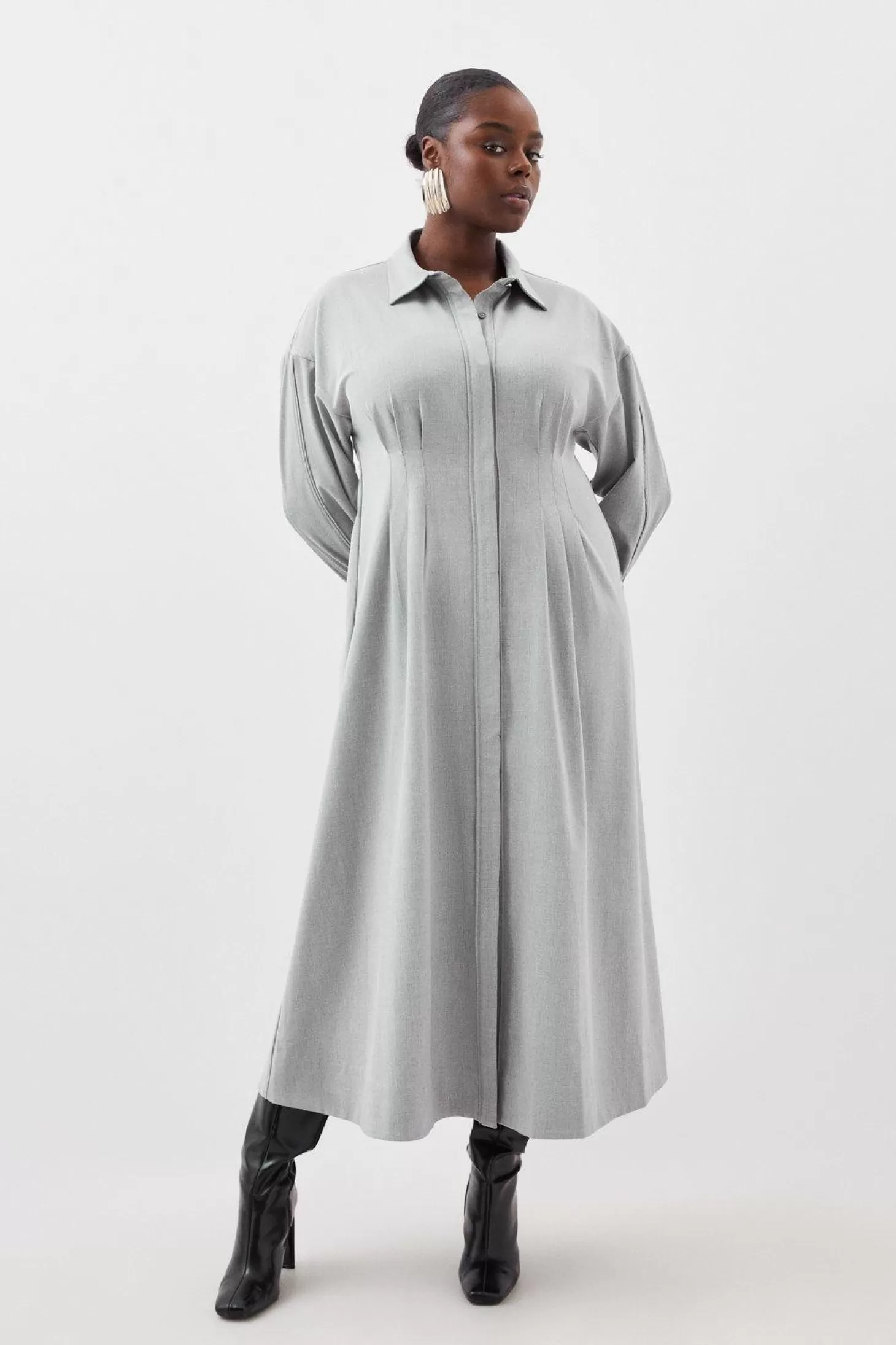 Karen Millen Plus Size Wool Mix Shirt Midi Dress