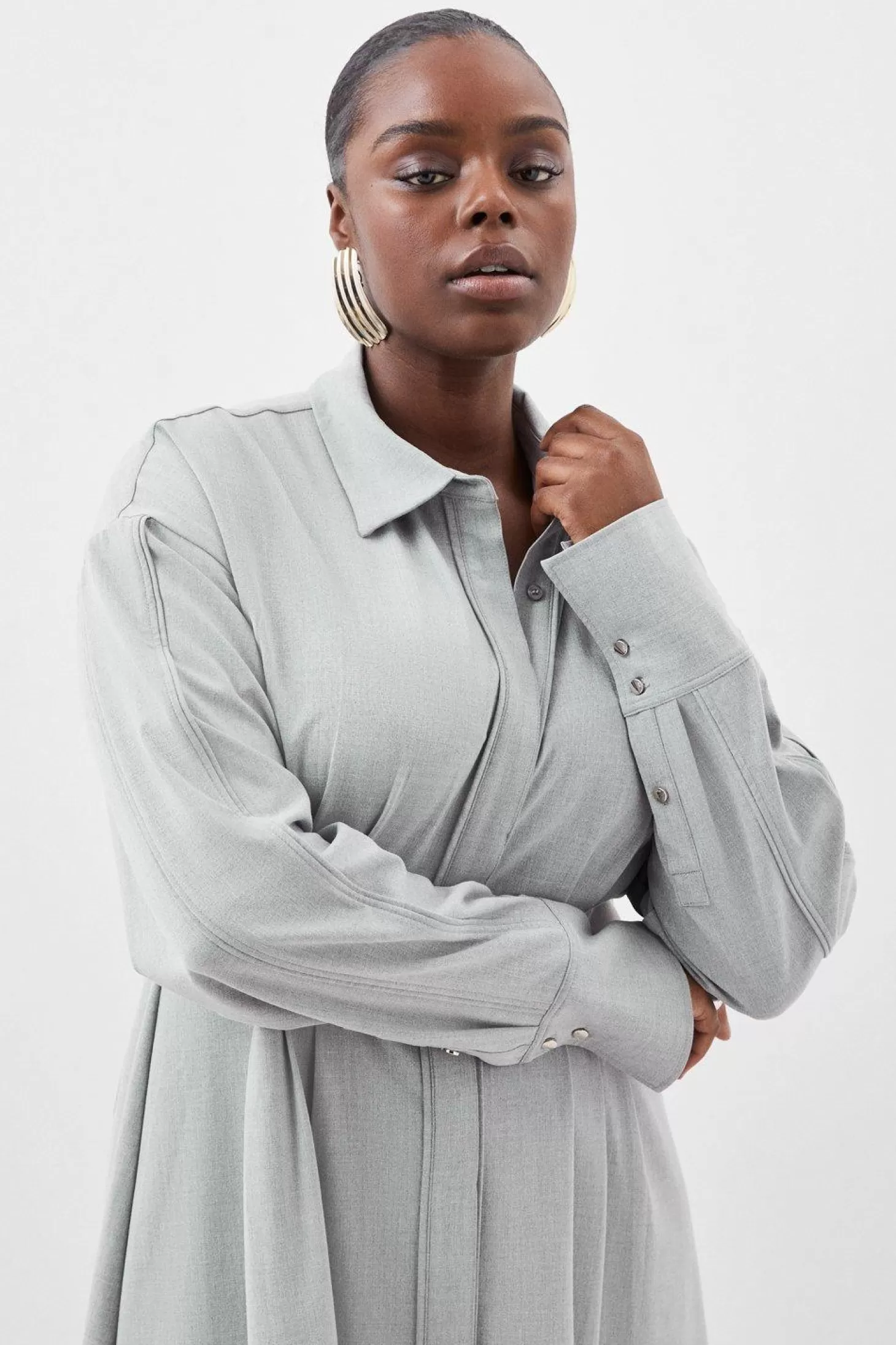 Karen Millen Plus Size Wool Mix Shirt Midi Dress