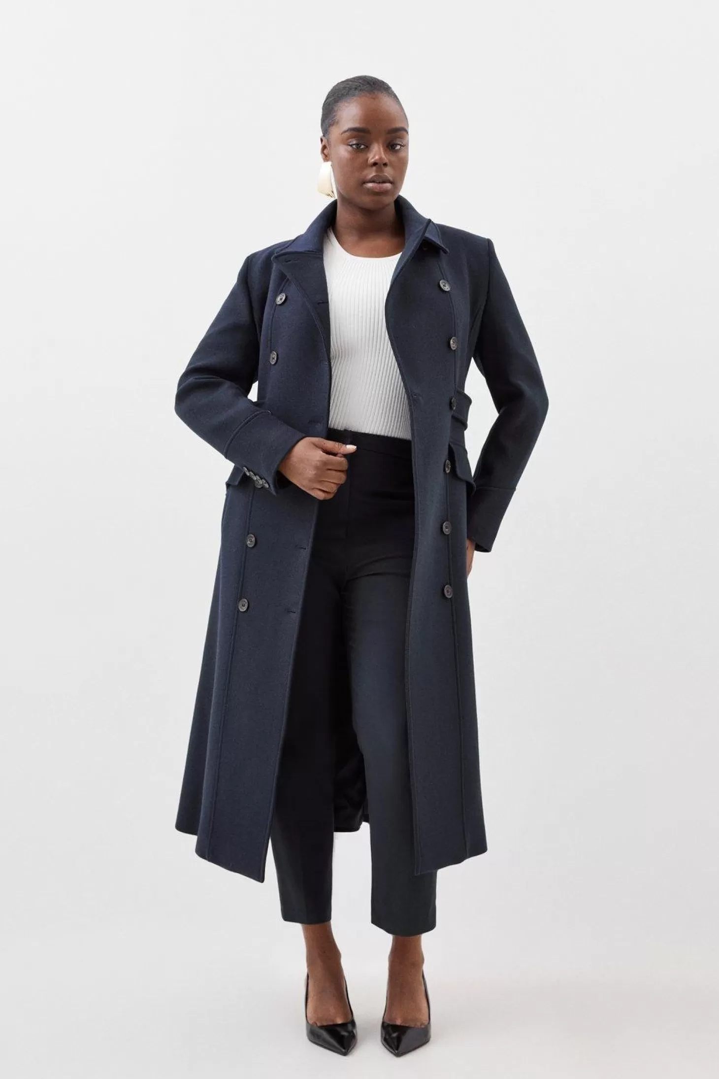 Karen Millen Plus Size Italian Manteco Wool Blend Double Breasted Tab Detail Coat