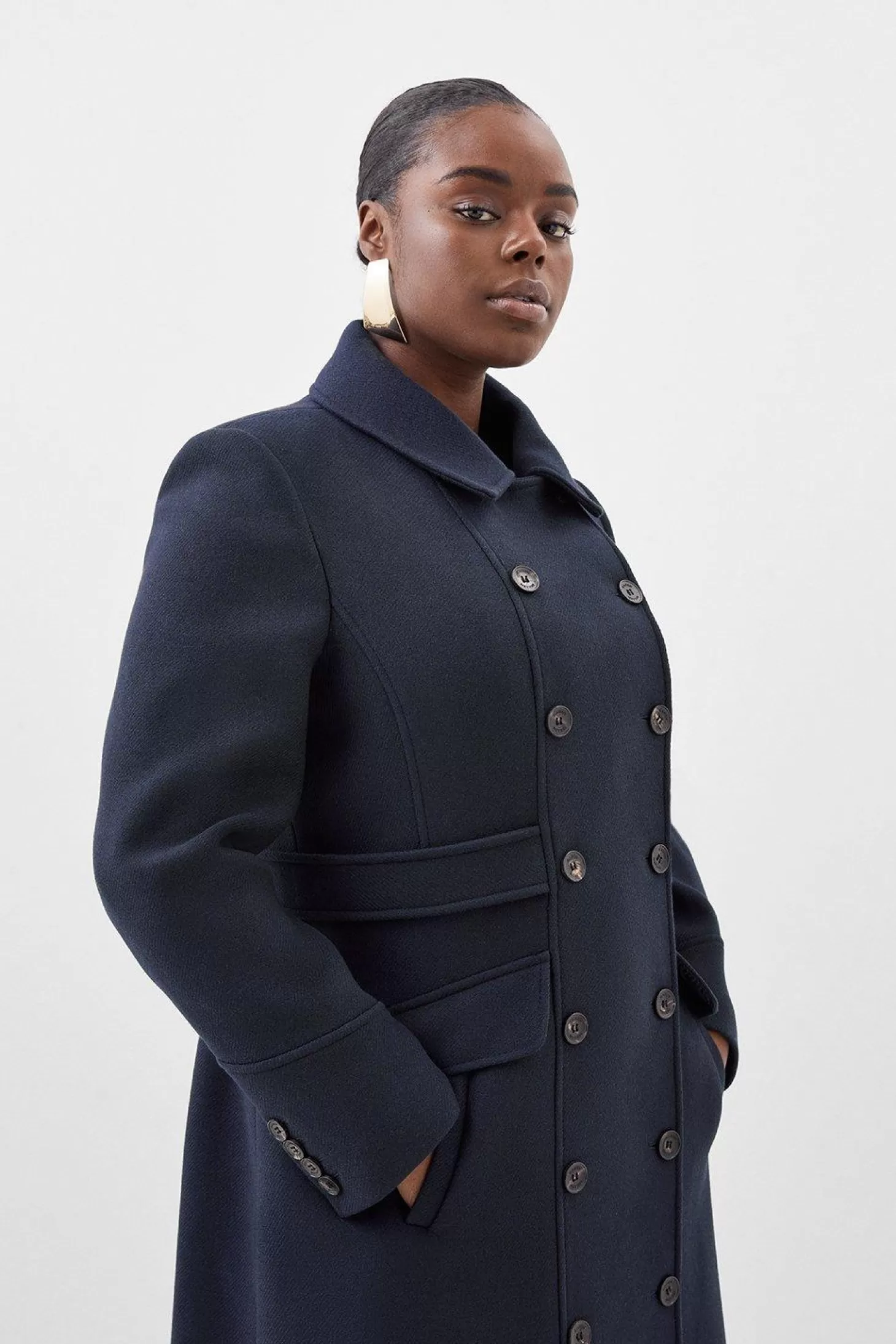 Karen Millen Plus Size Italian Manteco Wool Blend Double Breasted Tab Detail Coat