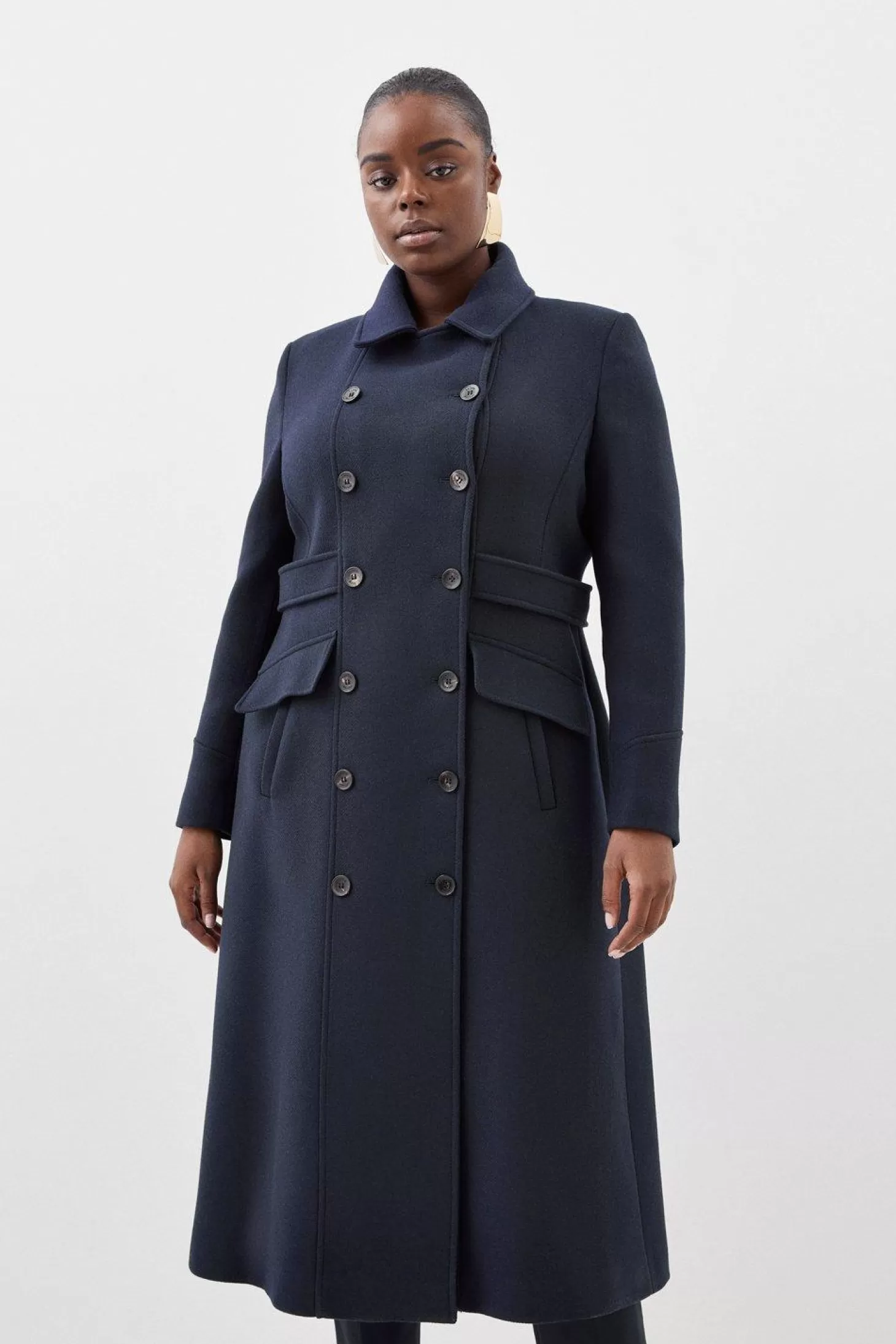 Karen Millen Plus Size Italian Manteco Wool Blend Double Breasted Tab Detail Coat