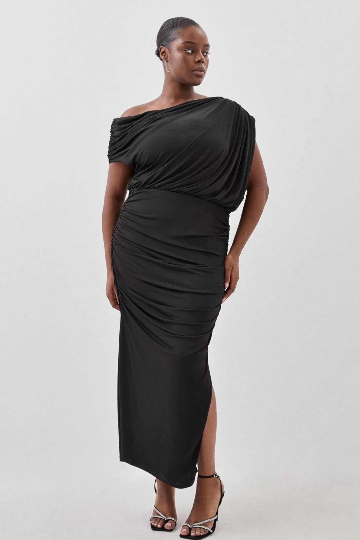 Karen Millen Plus Size Jersey Crepe Asymetric Neckline Maxi Dress