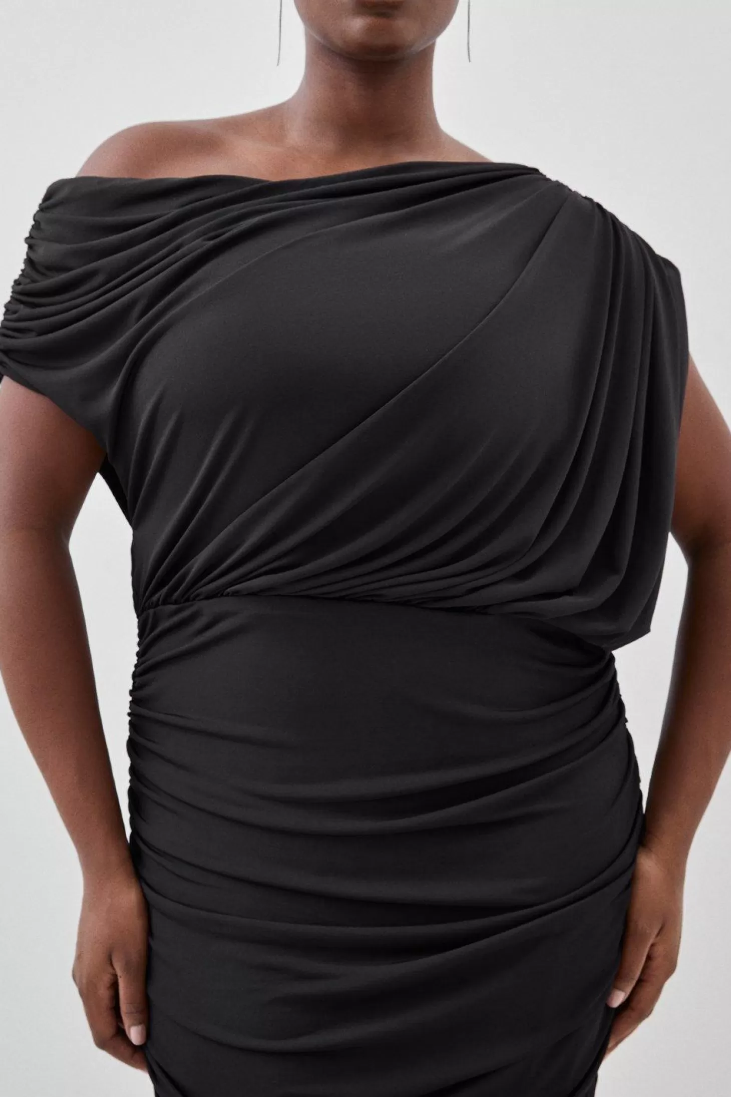 Karen Millen Plus Size Jersey Crepe Asymetric Neckline Maxi Dress
