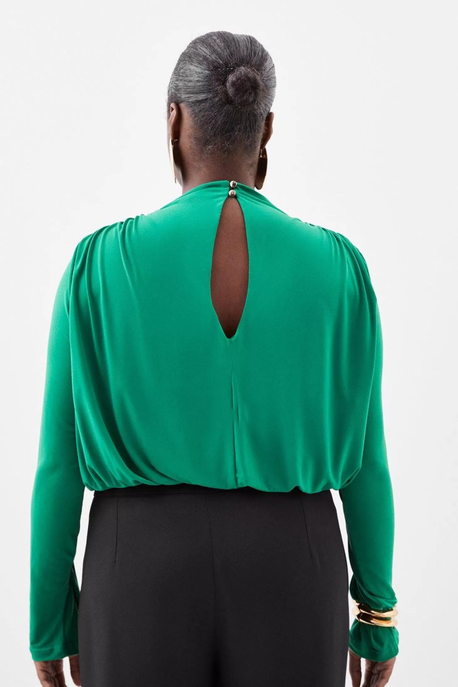 Karen Millen Plus Size Jersey Crepe Draped High Neck Bodysuit