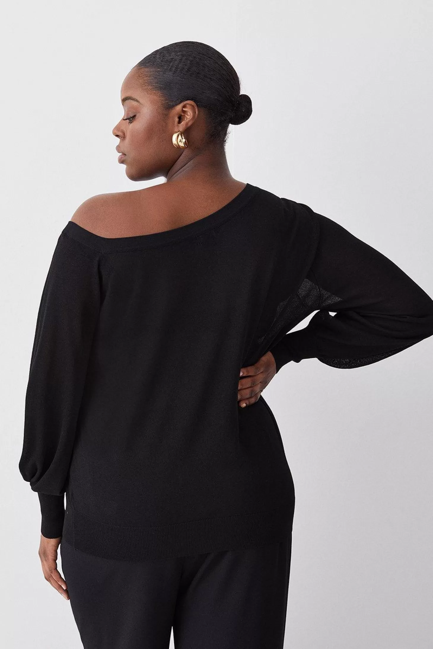 Karen Millen Plus Size Knitted Off The Shoulder Long Sleeve Sweater