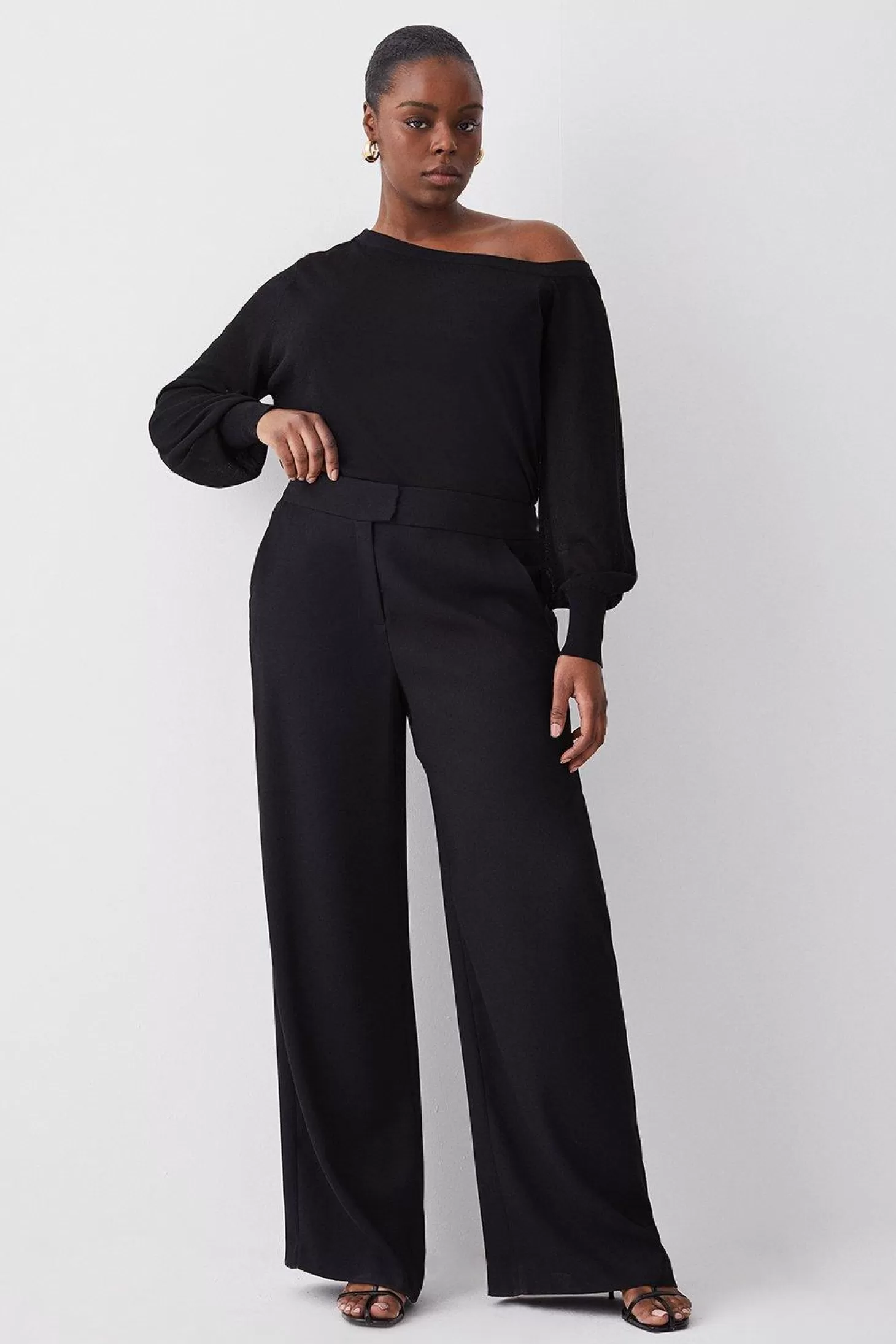 Karen Millen Plus Size Knitted Off The Shoulder Long Sleeve Sweater