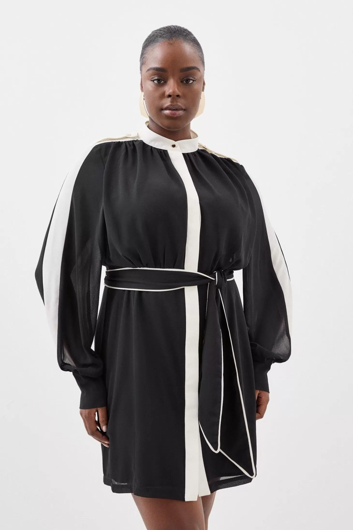Karen Millen Plus Size Military Mono Belted Woven Mini Dress