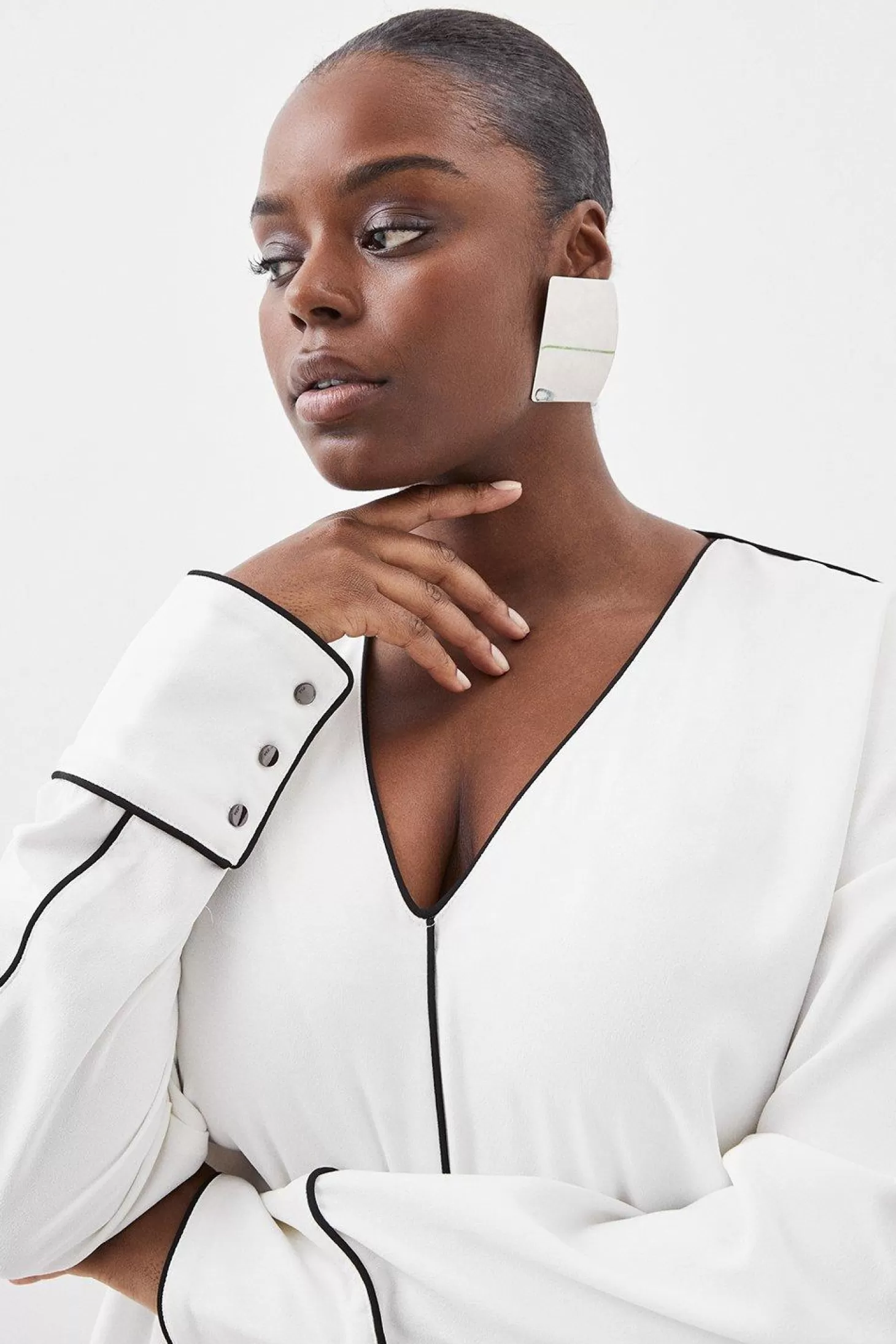 Karen Millen Plus Size Mono Satin Back Woven Crepe Contrast Blouse