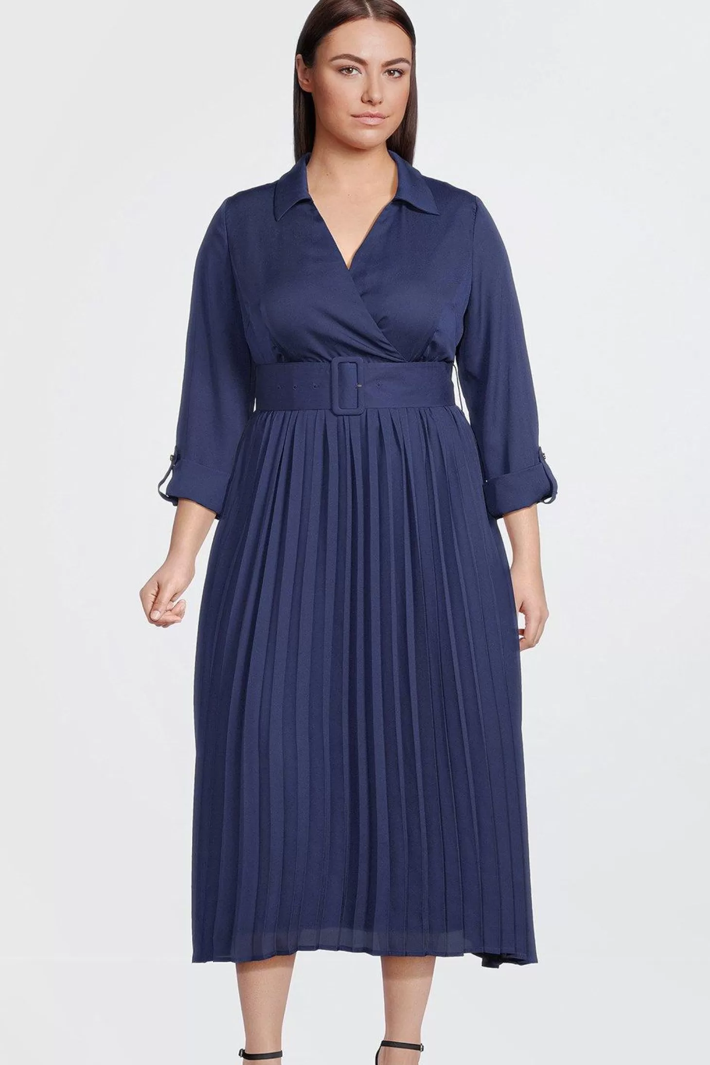 Karen Millen Plus Size Pleated Georgette Belted Woven Maxi Dress